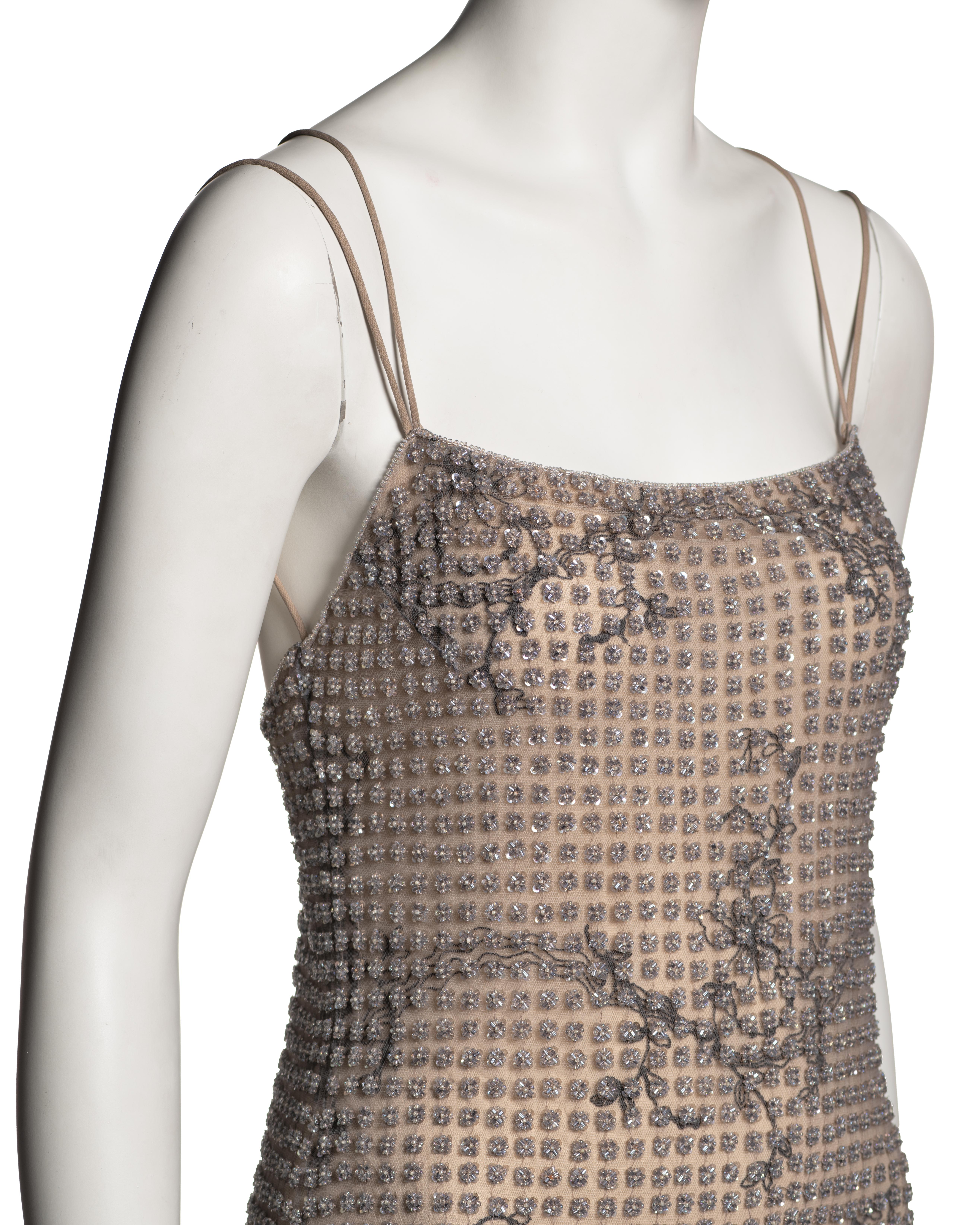 Giorgio Armani Lavender and Nude Floral Beaded Mesh Evening Dress, SS 2000 For Sale 2