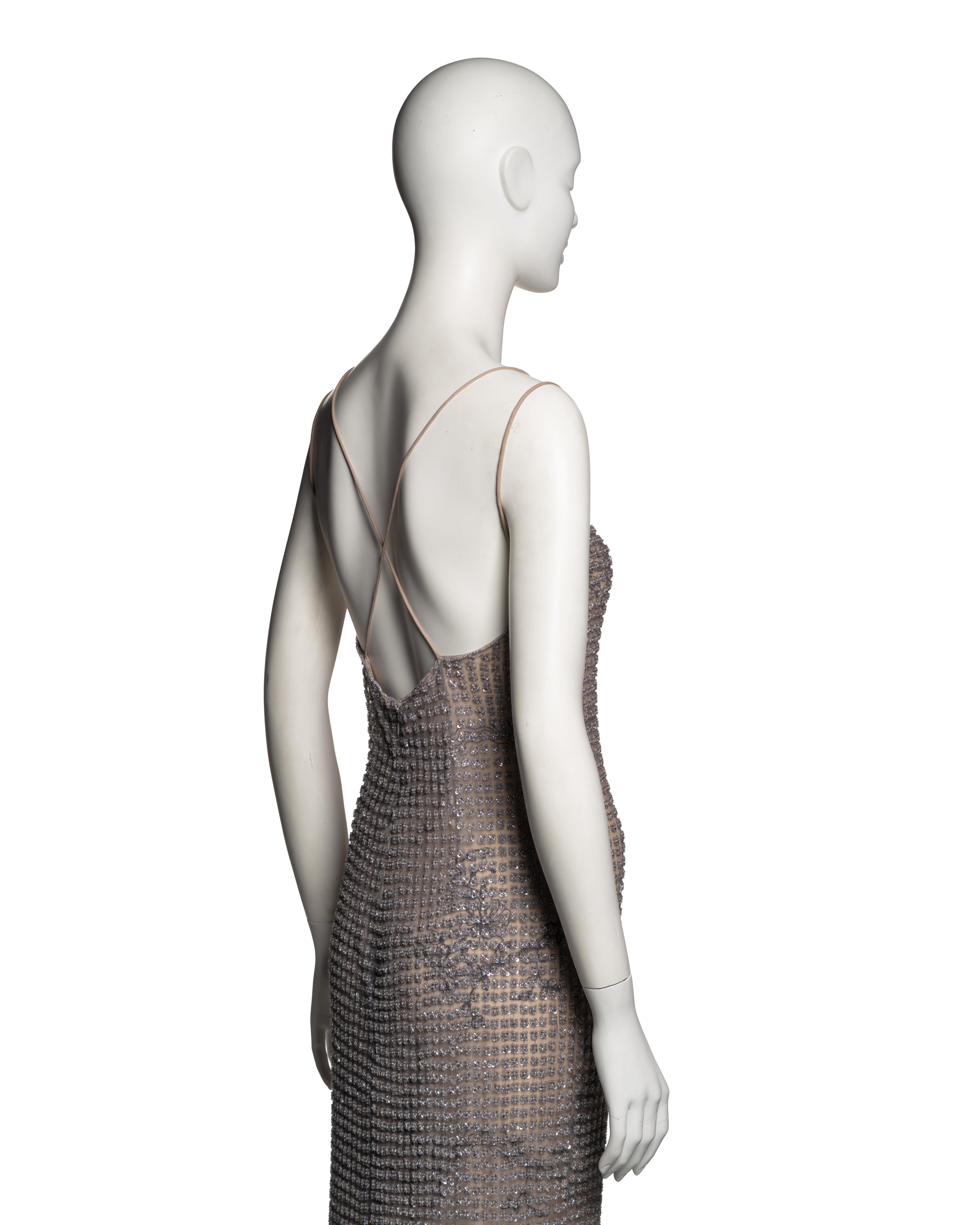 Giorgio Armani Lavender and Nude Floral Beaded Mesh Evening Dress, SS 2000 For Sale 4