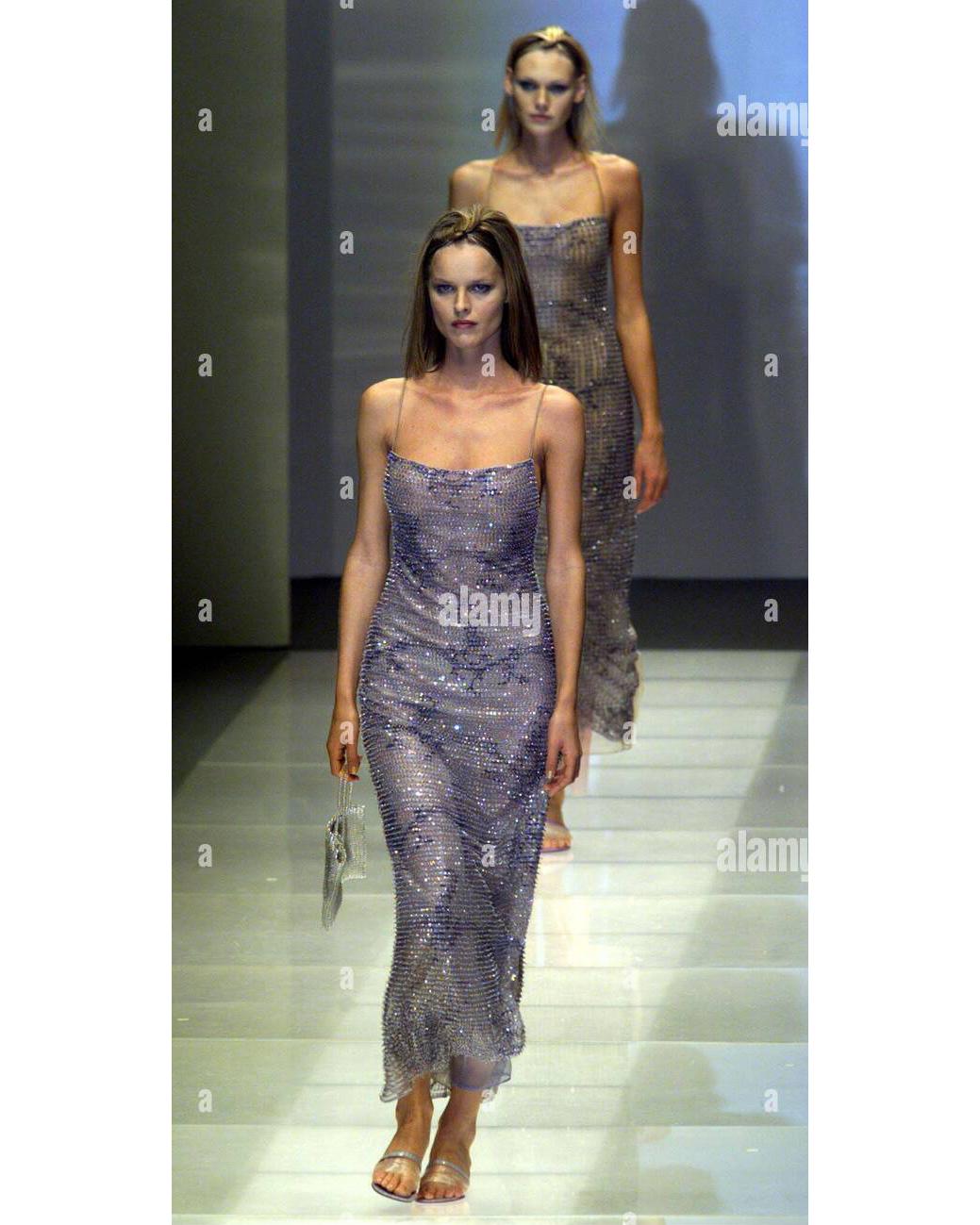 Gray Giorgio Armani lavender beaded tulle evening dress with embroidery, ss 2000