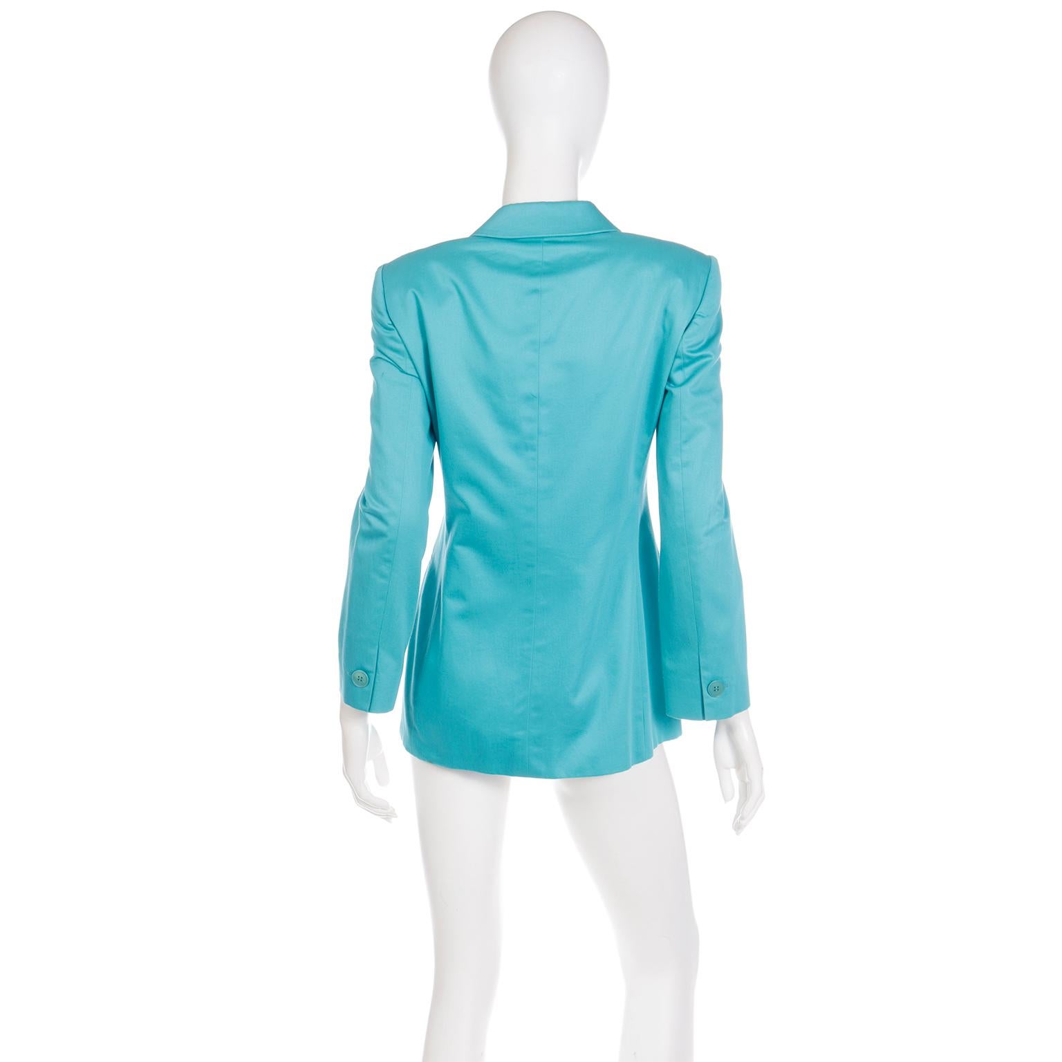 Giorgio Armani Le Collezioni Aqua Blue Women's Longline Blazer Jacket 1