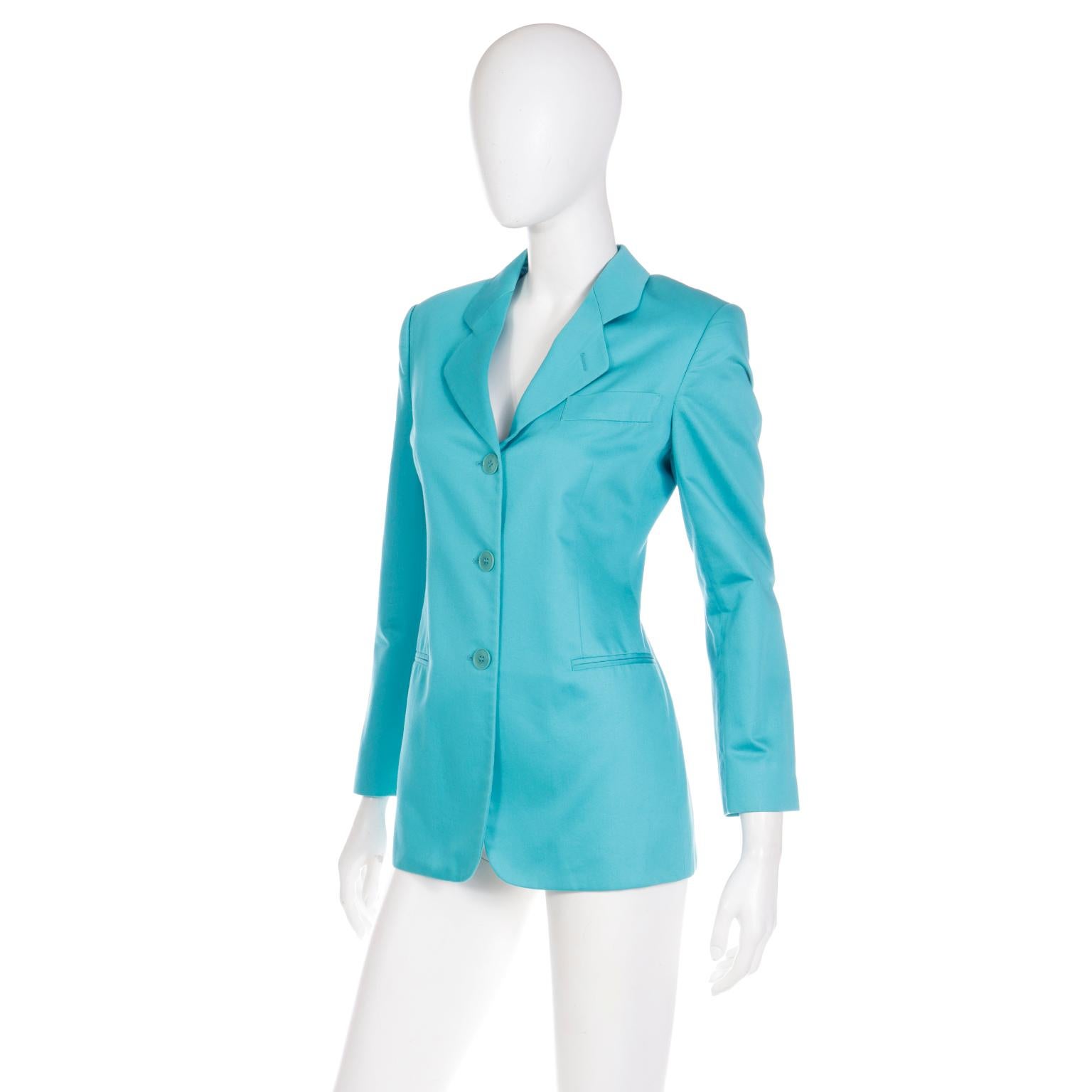 Giorgio Armani Le Collezioni Aqua Blue Women's Longline Blazer Jacket 2