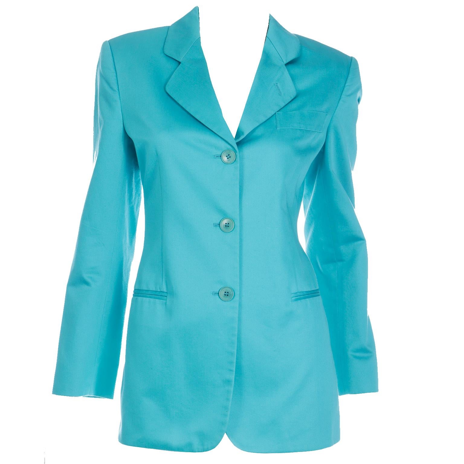 Giorgio Armani Le Collezioni Aqua Blue Women's Longline Blazer Jacket 6