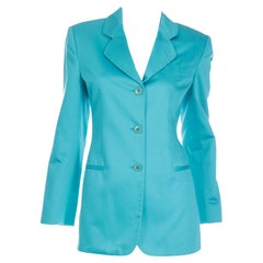 Giorgio Armani Le Collezioni Aqua Blue Women's Longline Blazer Jacket