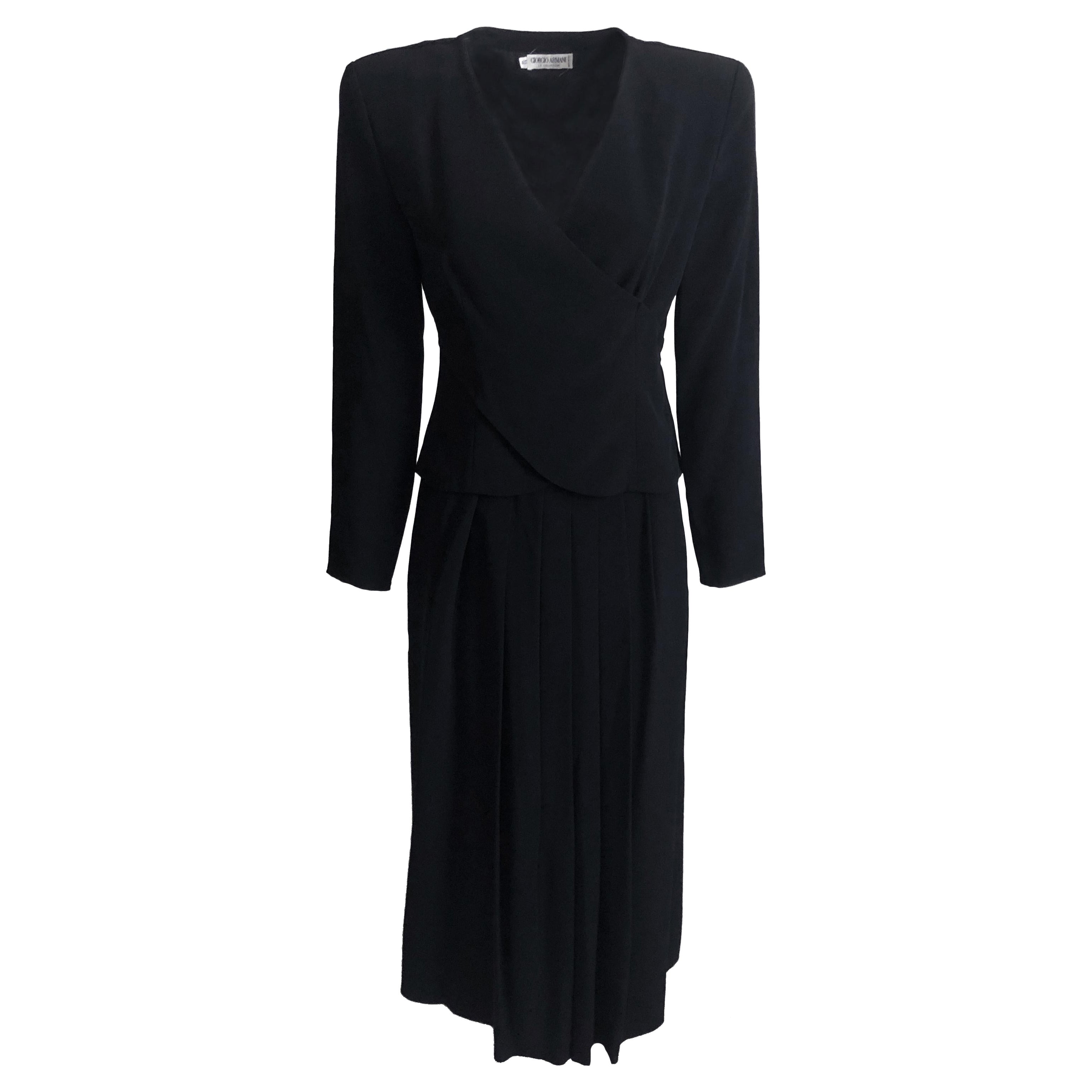 Giorgio Armani Le Collezioni Black Jacket Top & Skirt Suit Silk Blend Size US 10