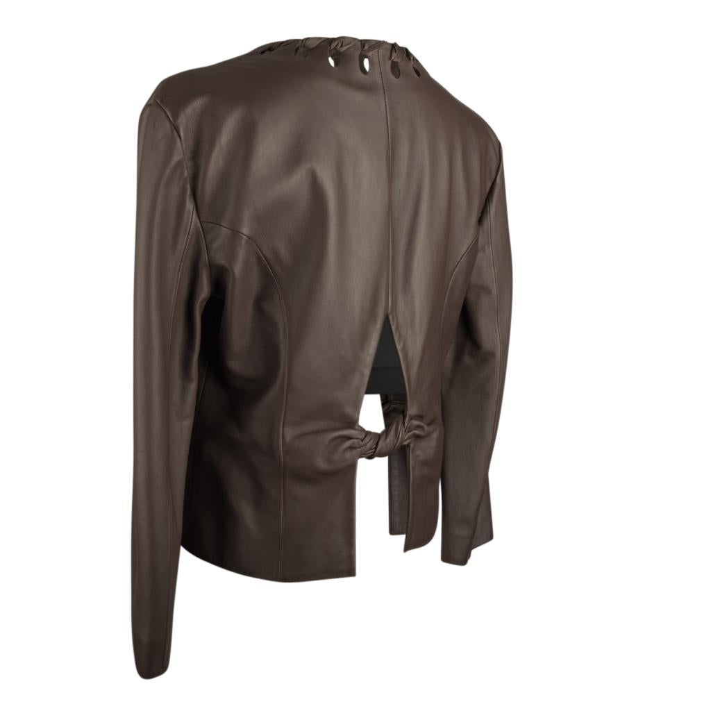Giorgio Armani Leather Jacket Ribbon Detail Medium Brown 44 / 8 New 3