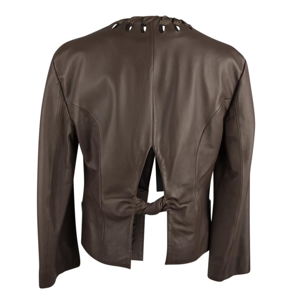 Giorgio Armani Leather Jacket Ribbon Detail Medium Brown 44 / 8 New 4