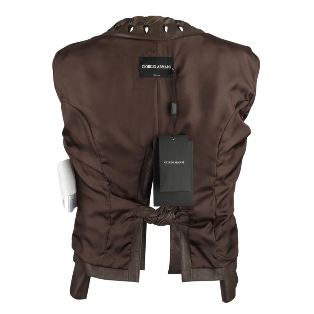 Giorgio Armani Leather Jacket Ribbon Detail Medium Brown 44 / 8 New 6