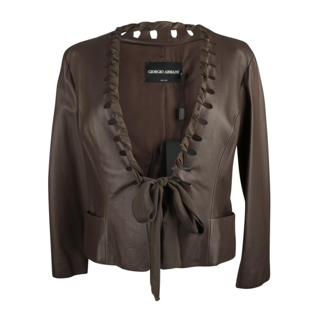 Women's Giorgio Armani Leather Jacket Ribbon Detail Medium Brown 44 / 8 New