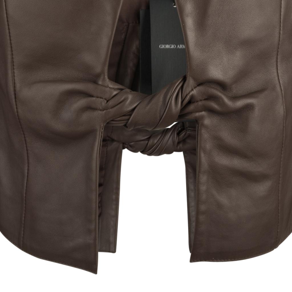 Giorgio Armani Leather Jacket Ribbon Detail Medium Brown 44 / 8 New 2