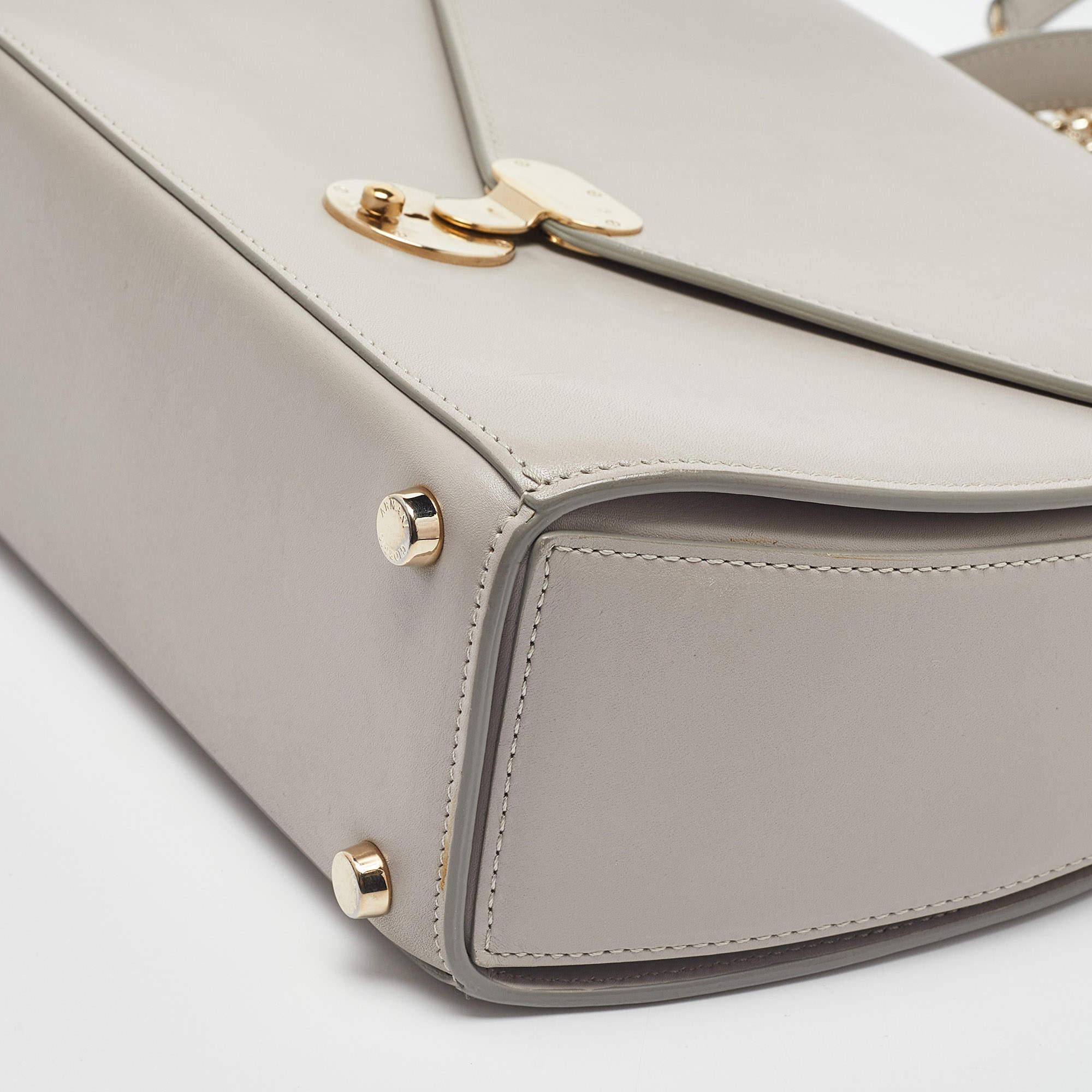 Giorgio Armani Light Grey Leather Flap Top Handle Bag For Sale 5