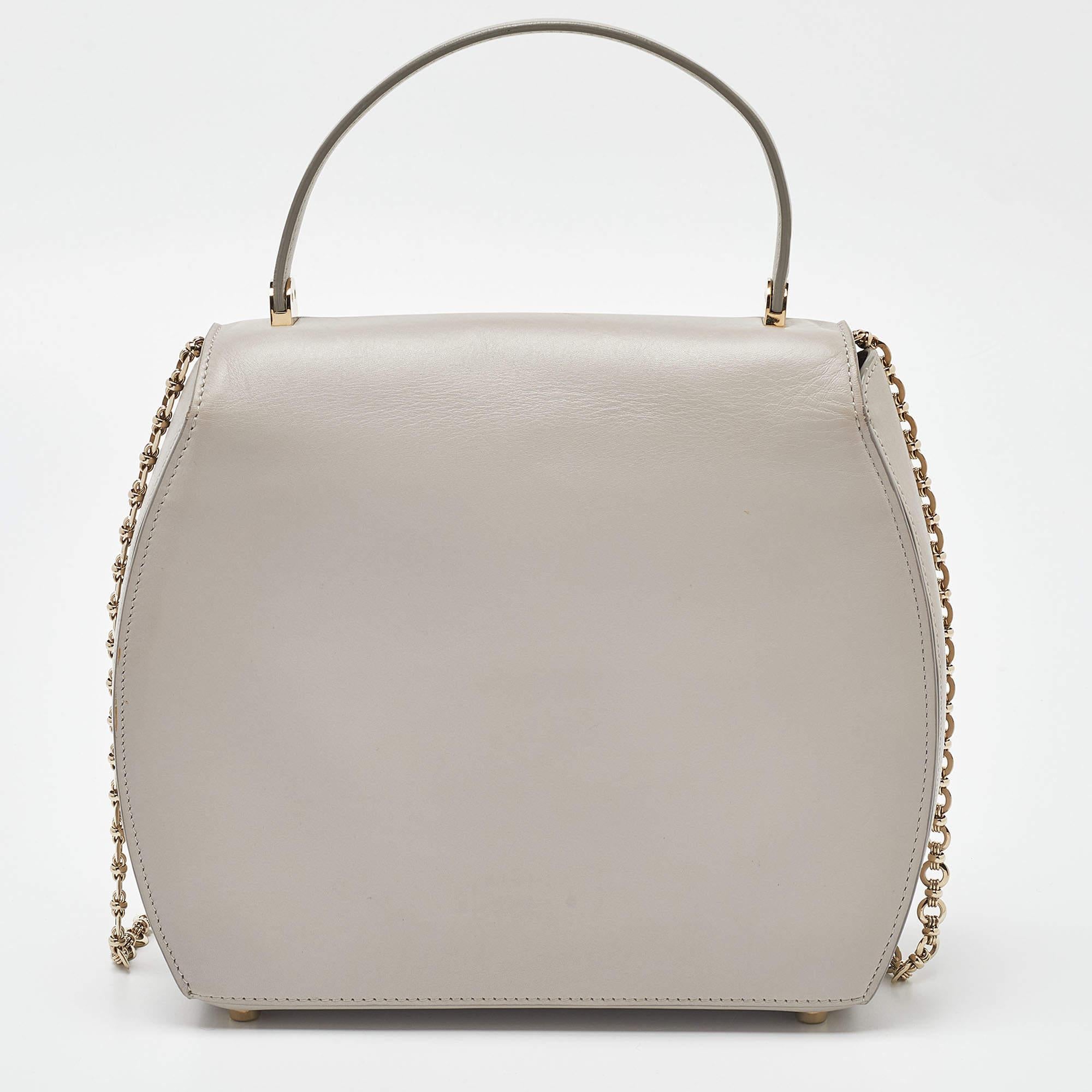 Giorgio Armani Light Grey Leather Flap Top Handle Bag In Good Condition For Sale In Dubai, Al Qouz 2