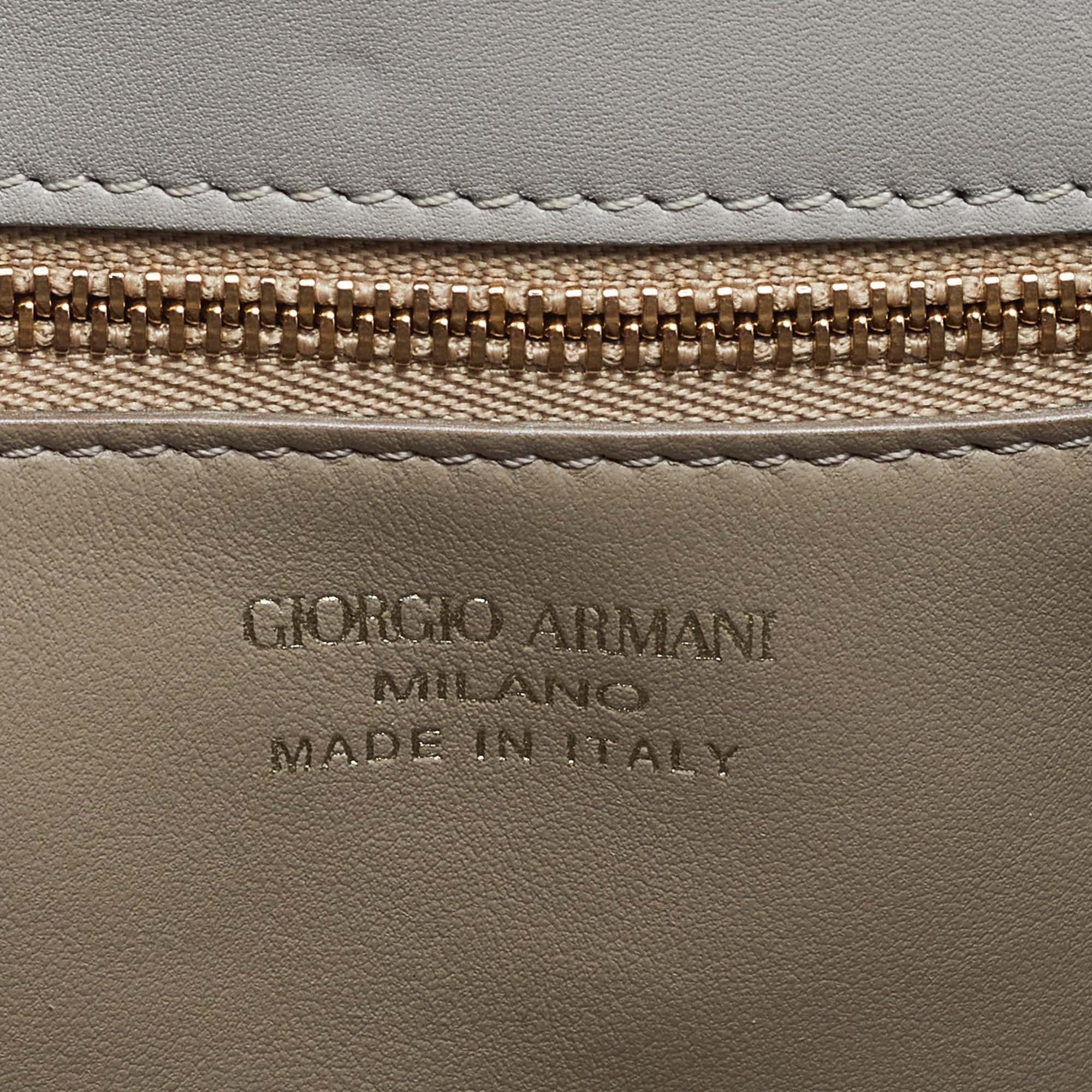 Giorgio Armani Light Grey Leather Flap Top Handle Bag For Sale 1