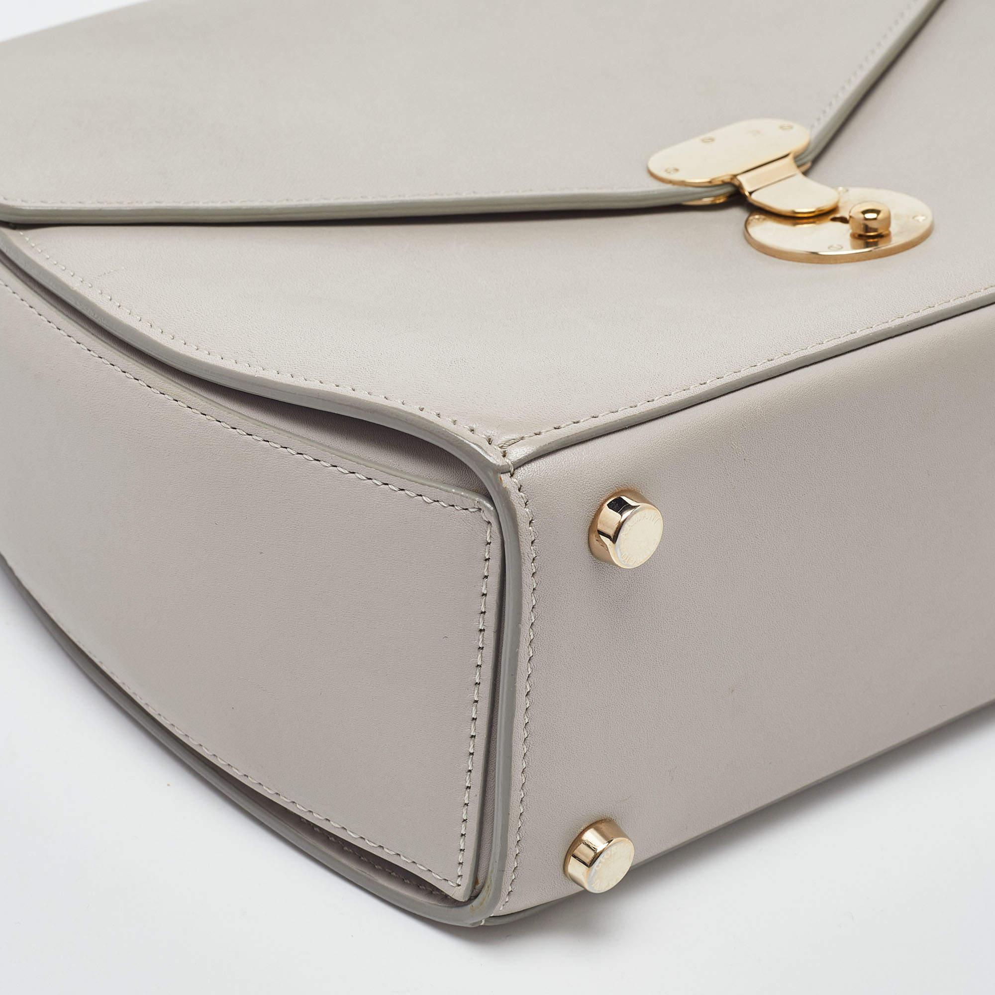 Giorgio Armani Light Grey Leather Flap Top Handle Bag For Sale 4