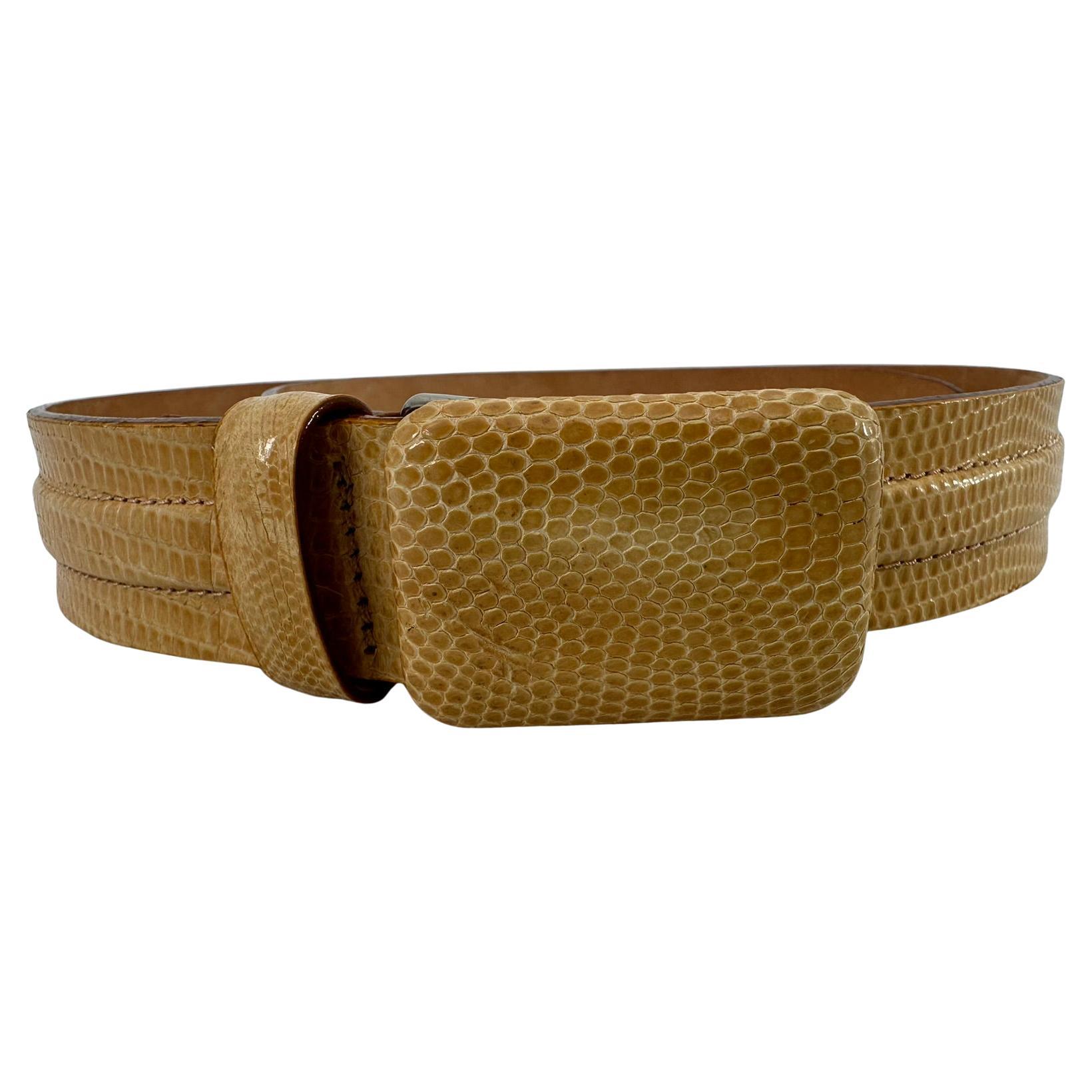 Giorgio Armani Lizard Belt in Pale Mustard Yellow 70/28