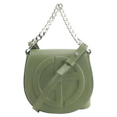 Vintage Giorgio Armani Logo Flap-top 27gk0124 Green Leather Cross Body Bag