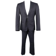 Used Giorgio Armani Men's Navy Pinstripe Wool Notch Lapel Suit
