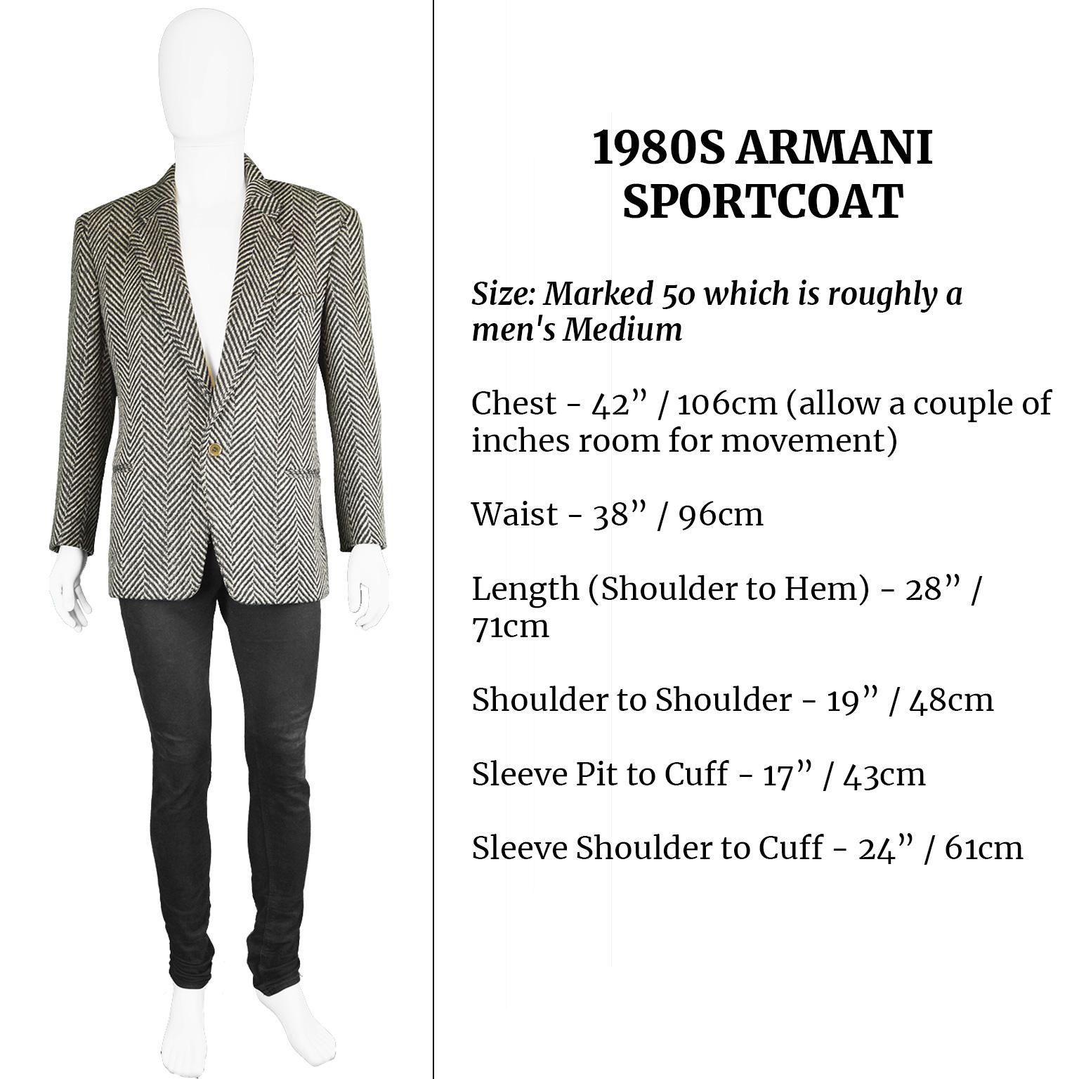 Giorgio Armani Men's Vintage Wool Herringbone Sport Coat Blazer Jacket, c. 1980s 2