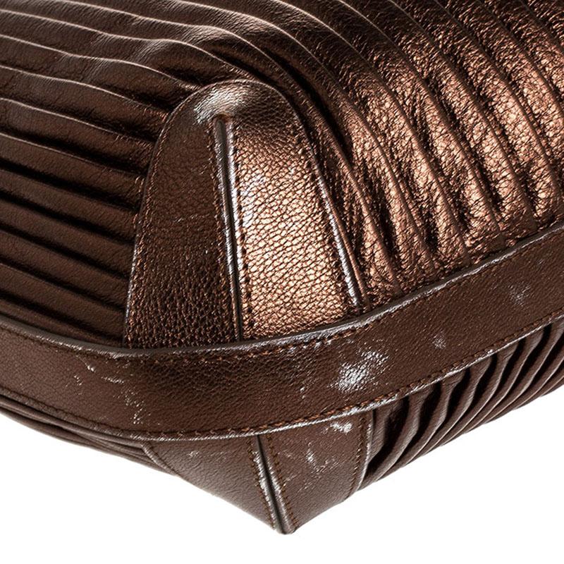 Giorgio Armani Metallic Brown Pleated Leather Hobo 1