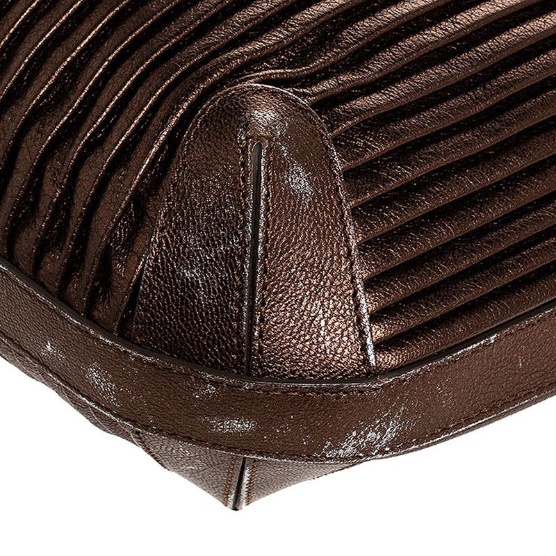 Giorgio Armani Metallic Brown Pleated Leather Hobo 2