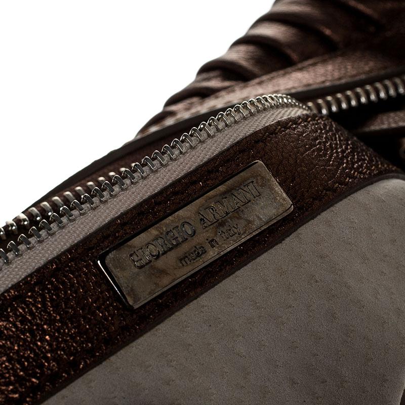 Giorgio Armani Metallic Brown Pleated Leather Hobo 3