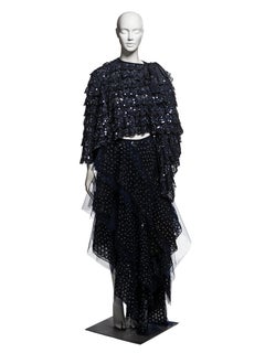 Giorgio Armani Midnight Blue Embellished Tulle Bolero and Skirt Set, FW 2001