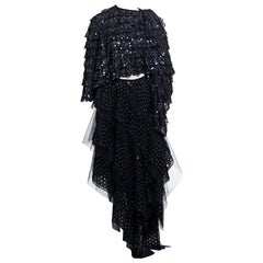 Giorgio Armani Midnight Blue Embellished Tulle Bolero and Skirt Set, FW 2001