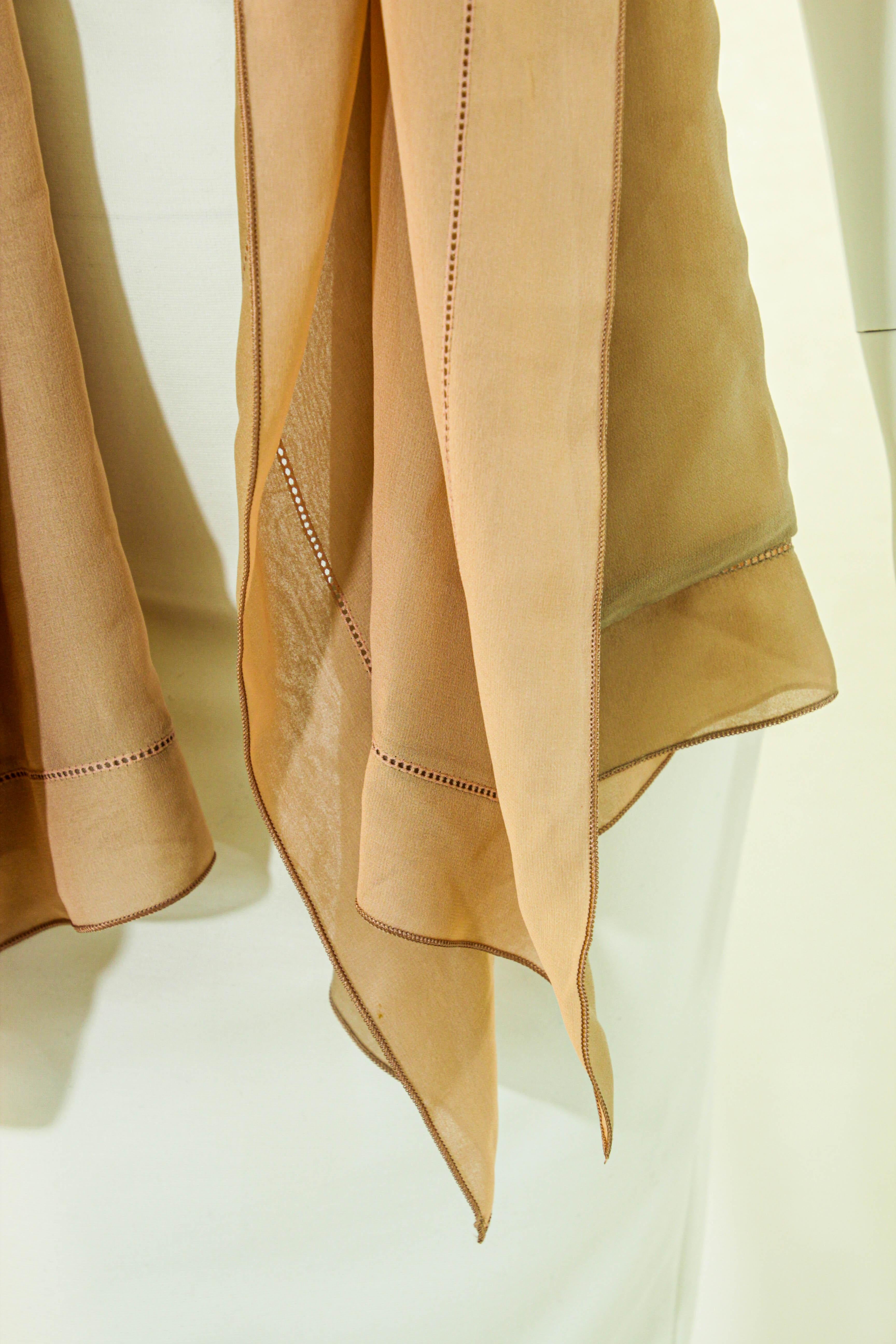 GIORGIO ARMANI Milano Long Silk Chiffon Beige Scarf Italy For Sale 6