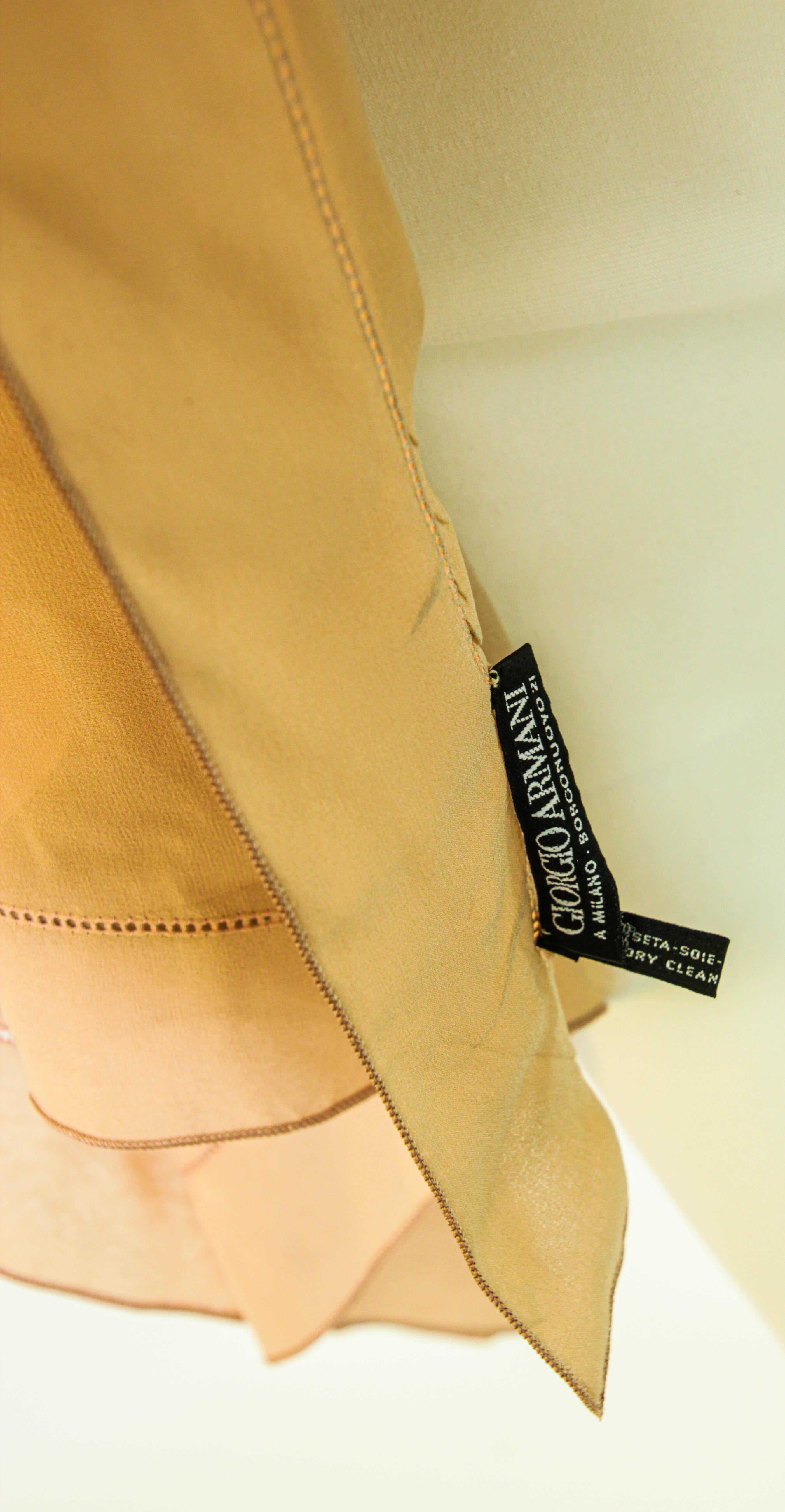 GIORGIO ARMANI Milano Long Silk Chiffon Beige Scarf Italy In Good Condition For Sale In North Hollywood, CA