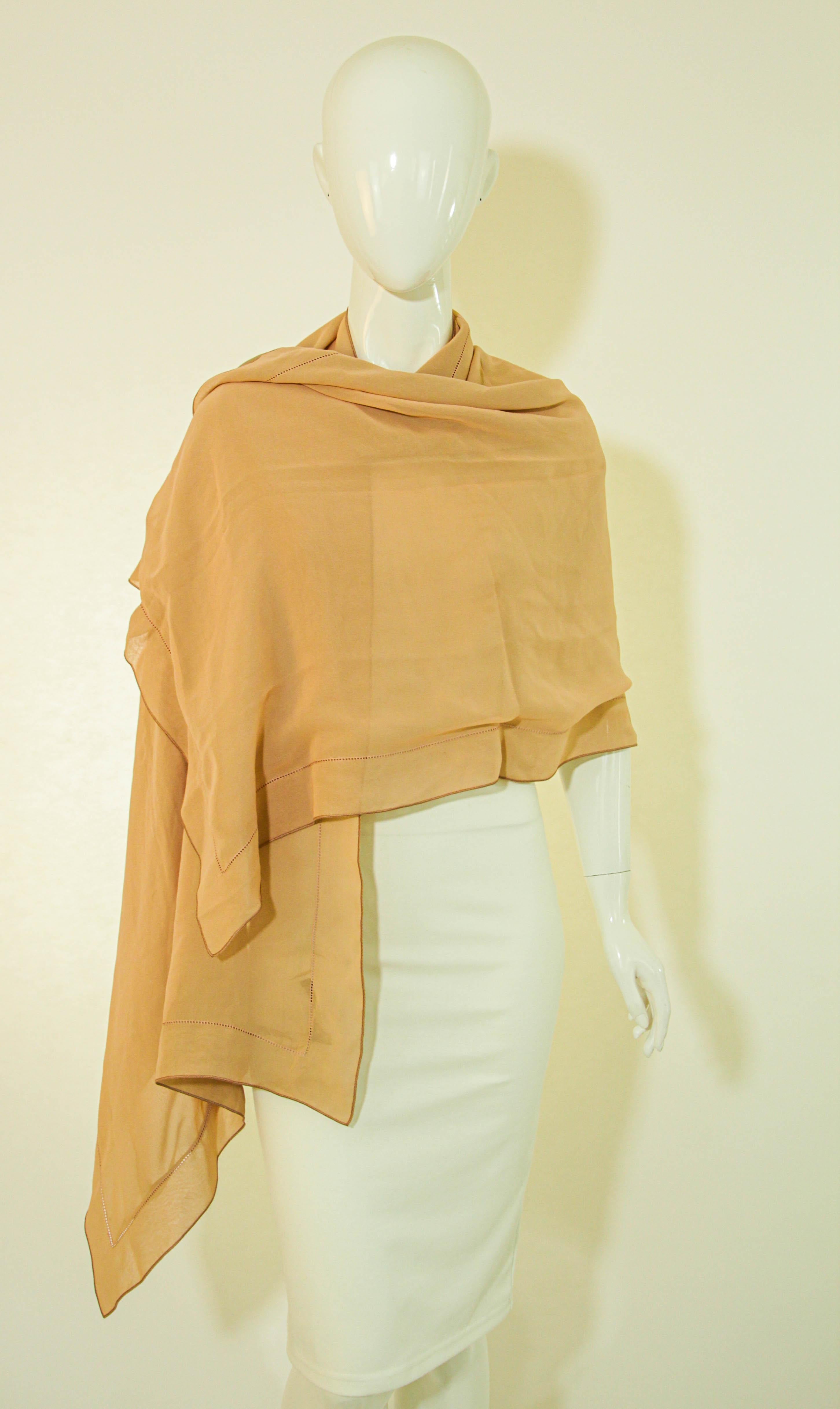 Women's or Men's GIORGIO ARMANI Milano Long Silk Chiffon Beige Scarf Italy For Sale