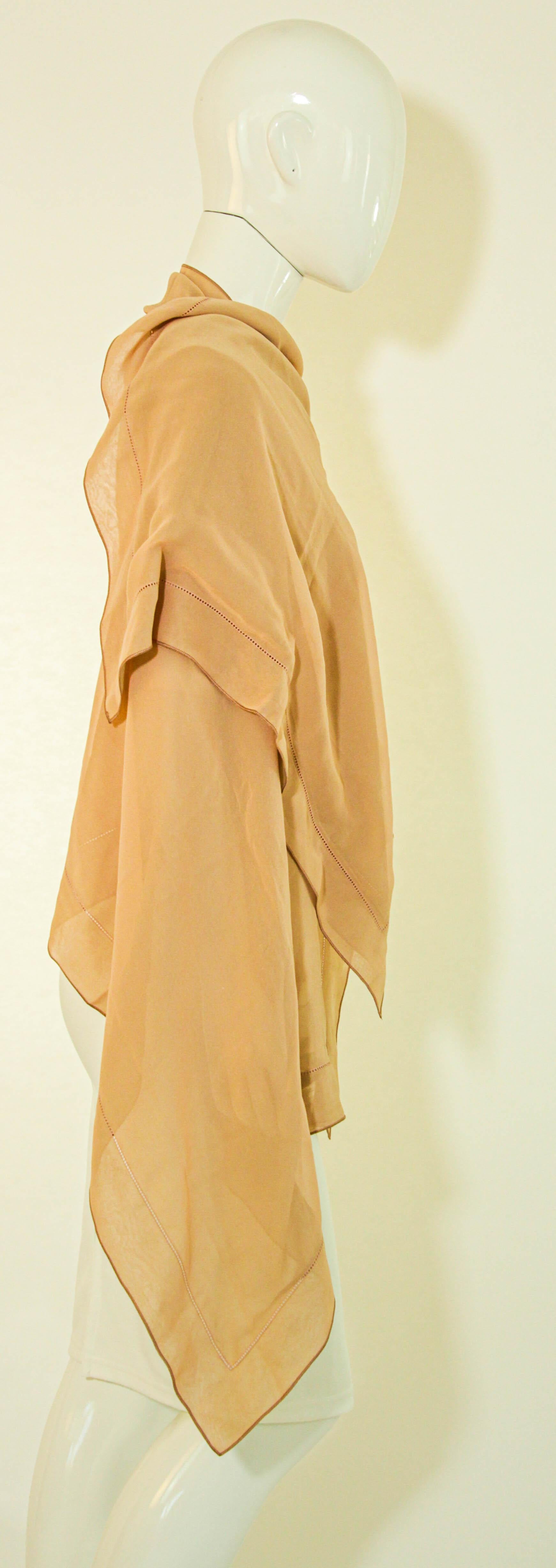 GIORGIO ARMANI Milano Long Silk Chiffon Beige Scarf Italy For Sale 3