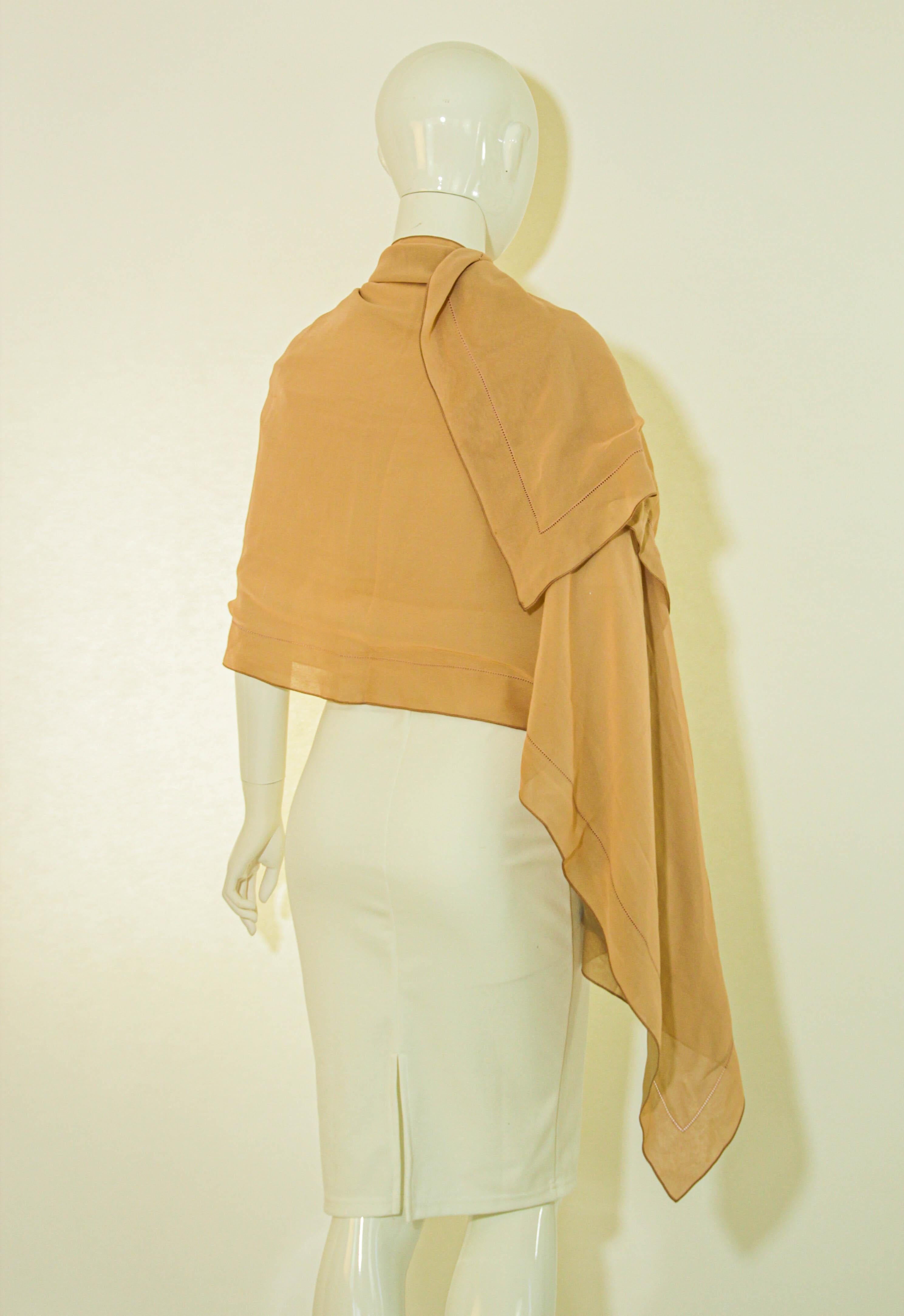 GIORGIO ARMANI Milano Long Silk Chiffon Beige Scarf Italy For Sale 4