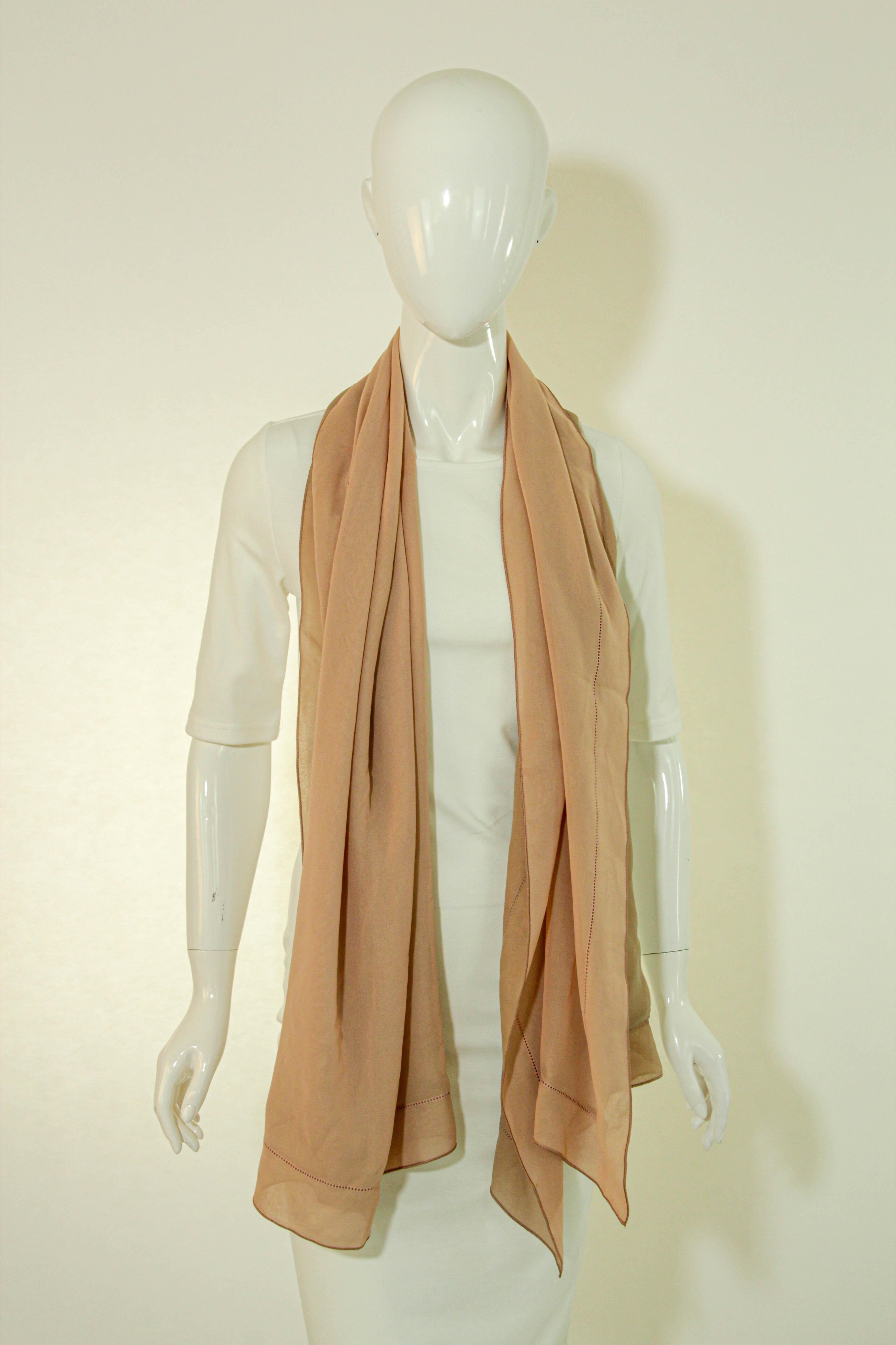 GIORGIO ARMANI Milano Long Silk Chiffon Beige Scarf Italy For Sale 5