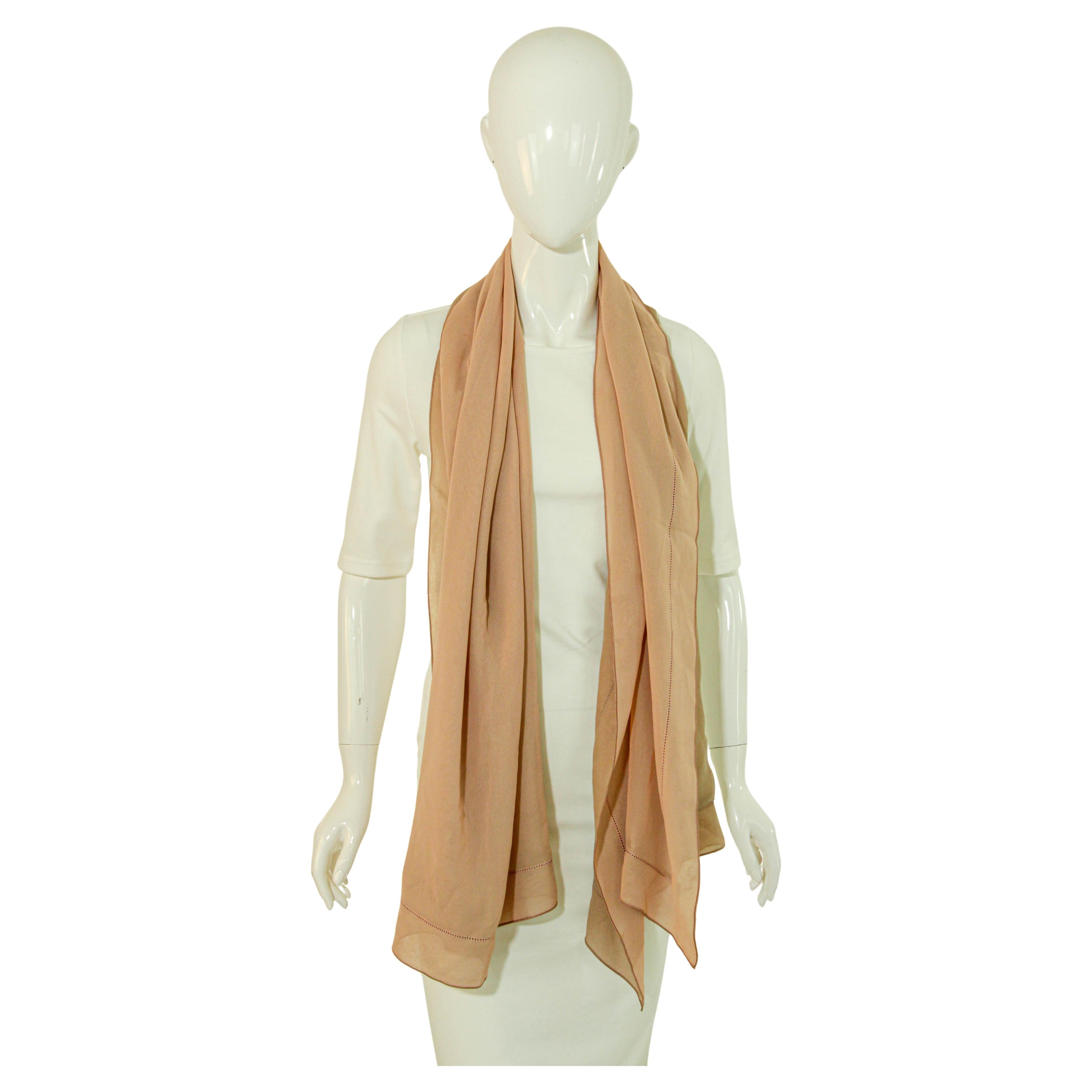 GIORGIO ARMANI Milano Long Silk Chiffon Beige Scarf Italy For Sale