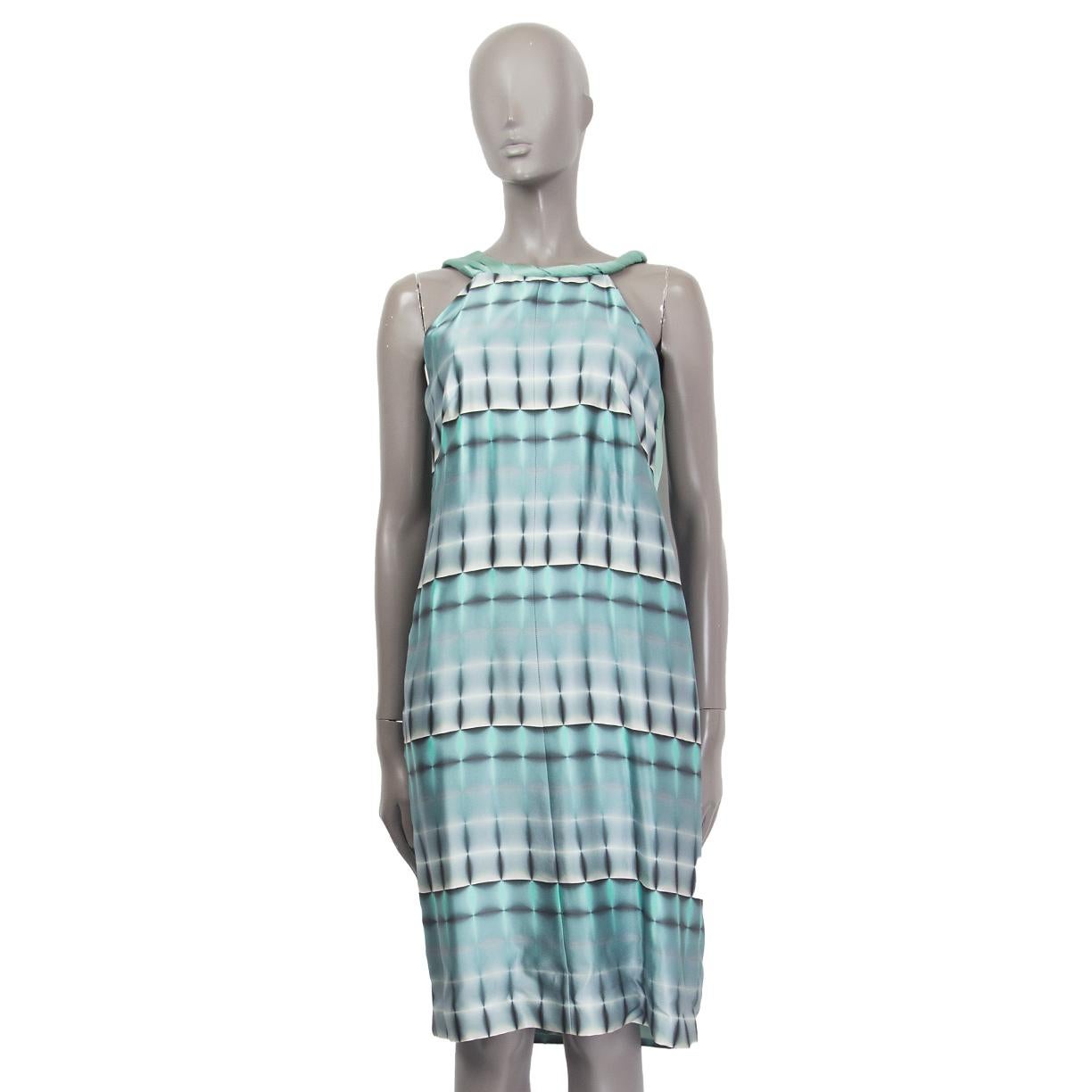 GIORGIO ARMANI mint blue grey TIE-DYE SATIN SLEEVELESS COCKTAIL Dress 40 S In Excellent Condition For Sale In Zürich, CH