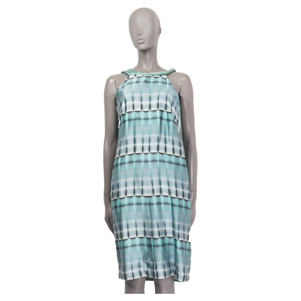 GIORGIO ARMANI mint blue grey TIE-DYE SATIN SLEEVELESS COCKTAIL Dress 40 S For Sale