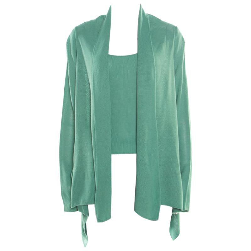 Giorgio Armani Mint Green Knit Open Front Cardigan and Top Set S For Sale