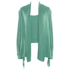 Giorgio Armani Mint Green Knit Open Front Cardigan and Top Set S