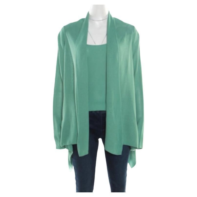 Giorgio Armani Mint Green Knit Open Front Cardigan and Top Set S