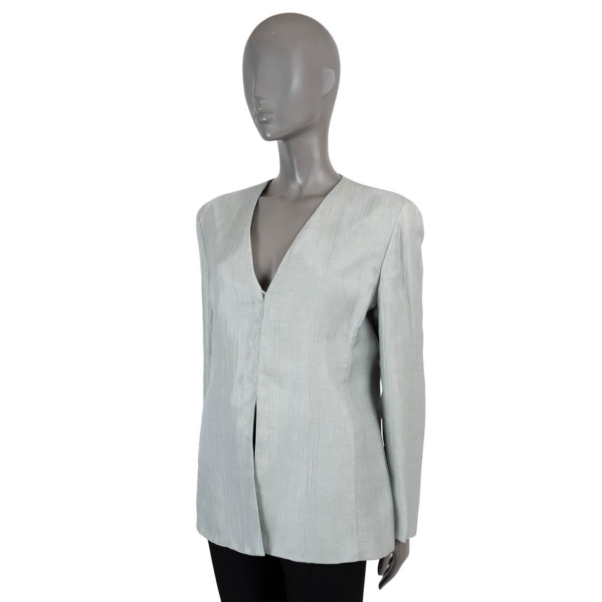 GIORGIO ARMANI mint green linen TEXTURED SHINY Blazer Jacket 46 XL In Excellent Condition For Sale In Zürich, CH