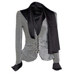 Giorgio Armani Monochrome Striped Velvet Draped Collar Jacket M