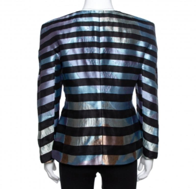 Giorgio Armani Multicolor Striped Jacquard Toggle Button Jacket S im Angebot 1