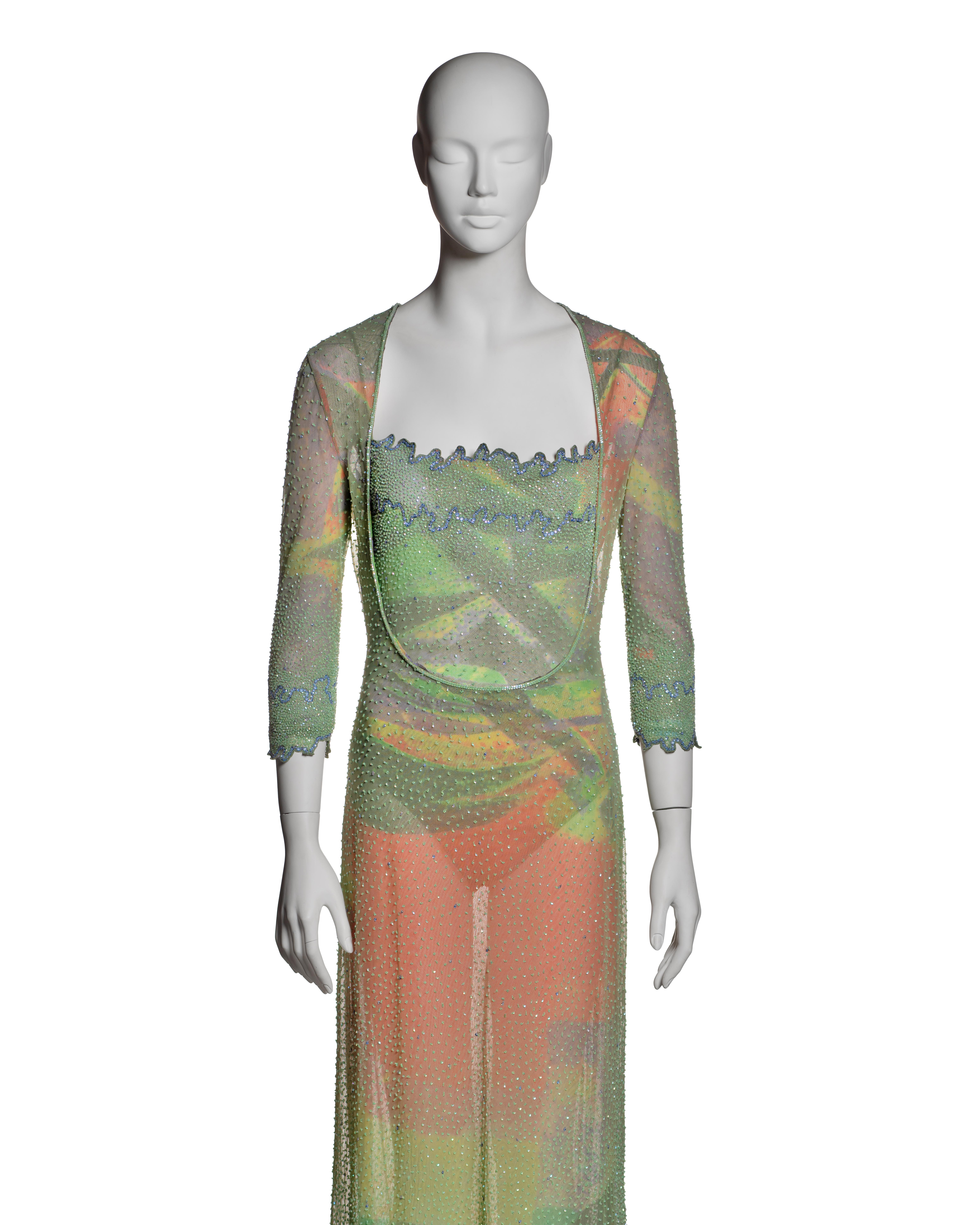 Brown Giorgio Armani Multicoloured Beaded Evening Dress and Bodysuit Ensemble, SS 2000