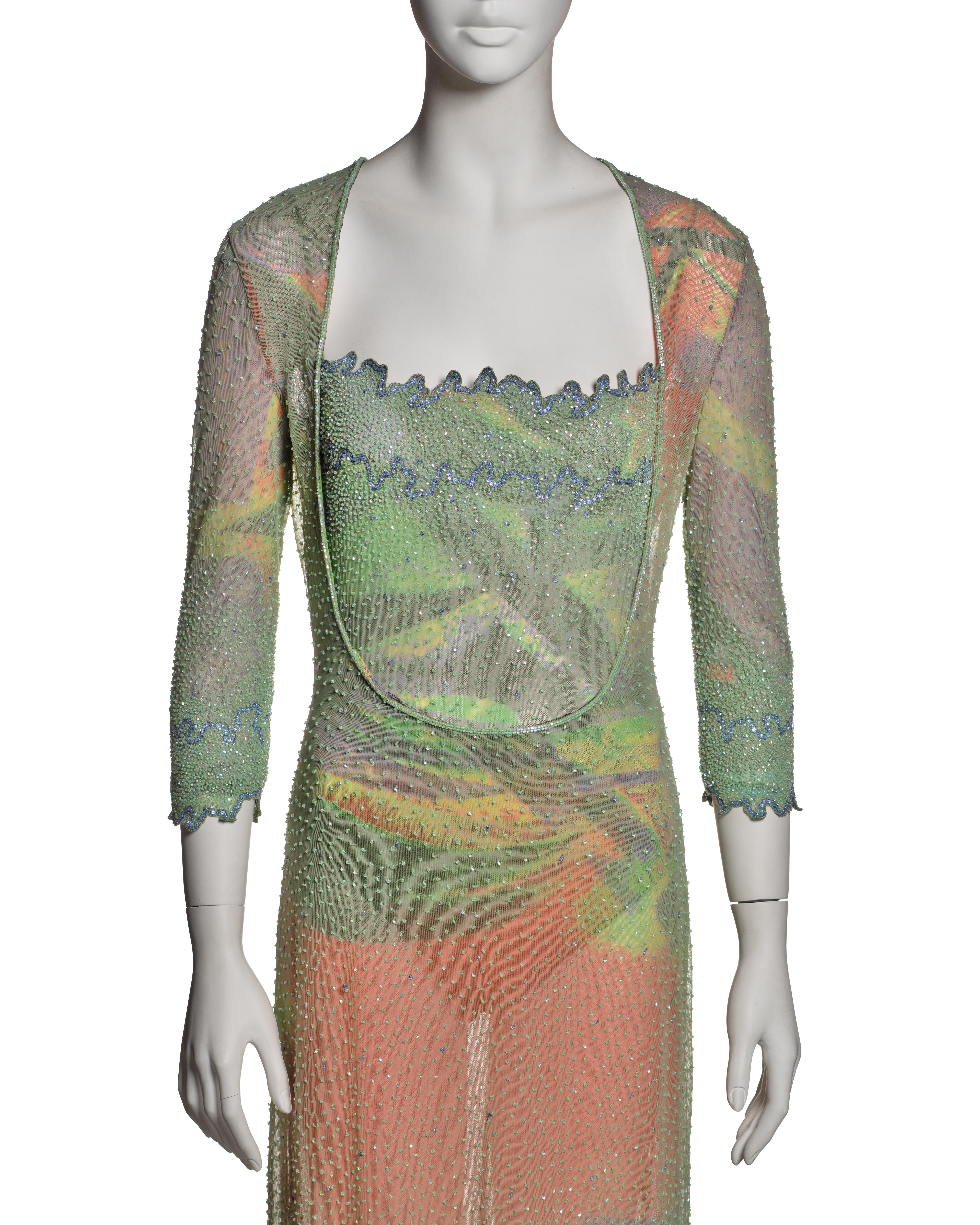 Giorgio Armani Multicoloured Beaded Evening Dress and Bodysuit Ensemble, SS 2000 In Excellent Condition In London, GB