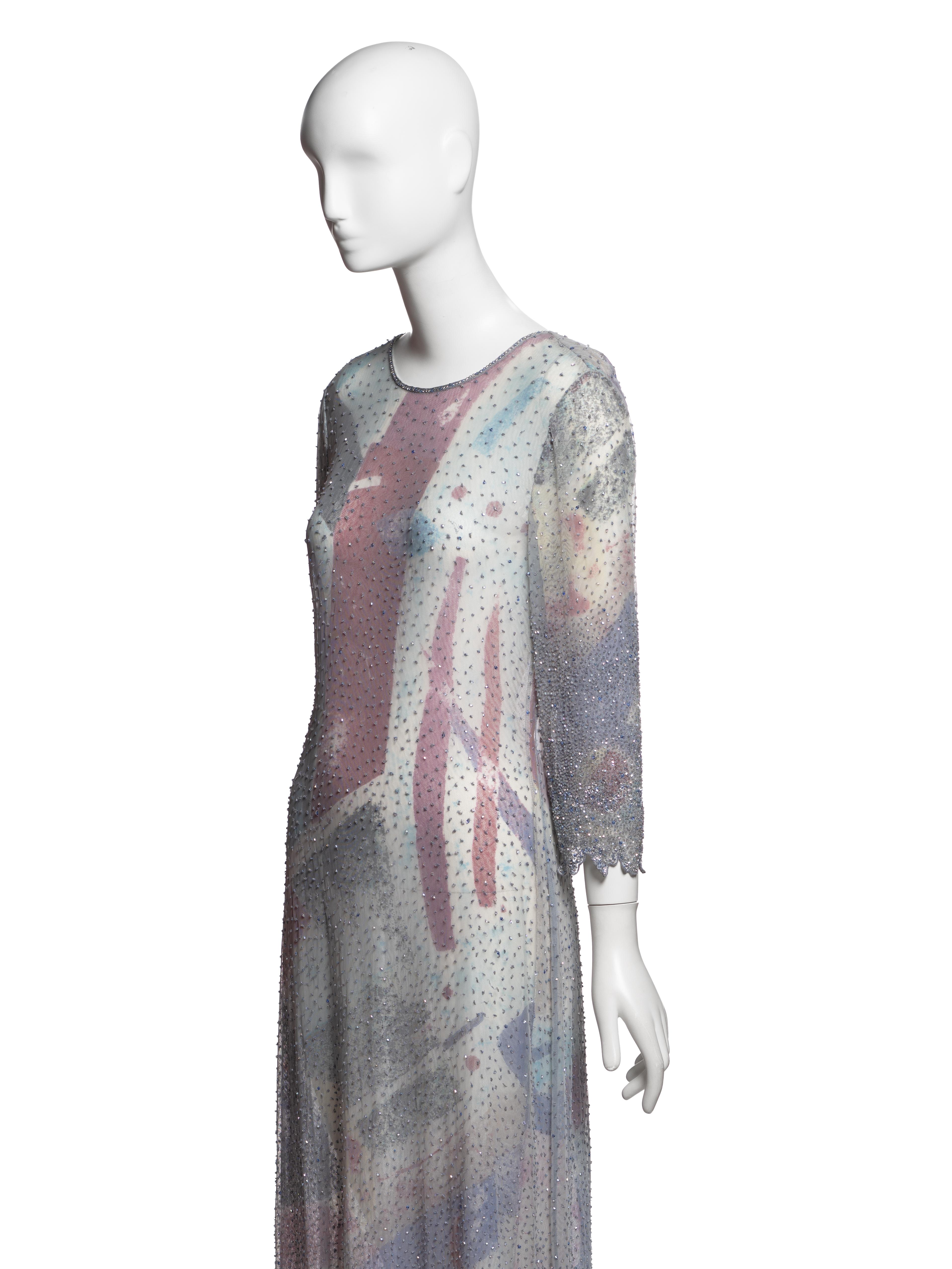 Giorgio Armani Mehrfarbig Perlenbesetztes Langärmeliges Abendkleid, SS 2000 im Angebot 8