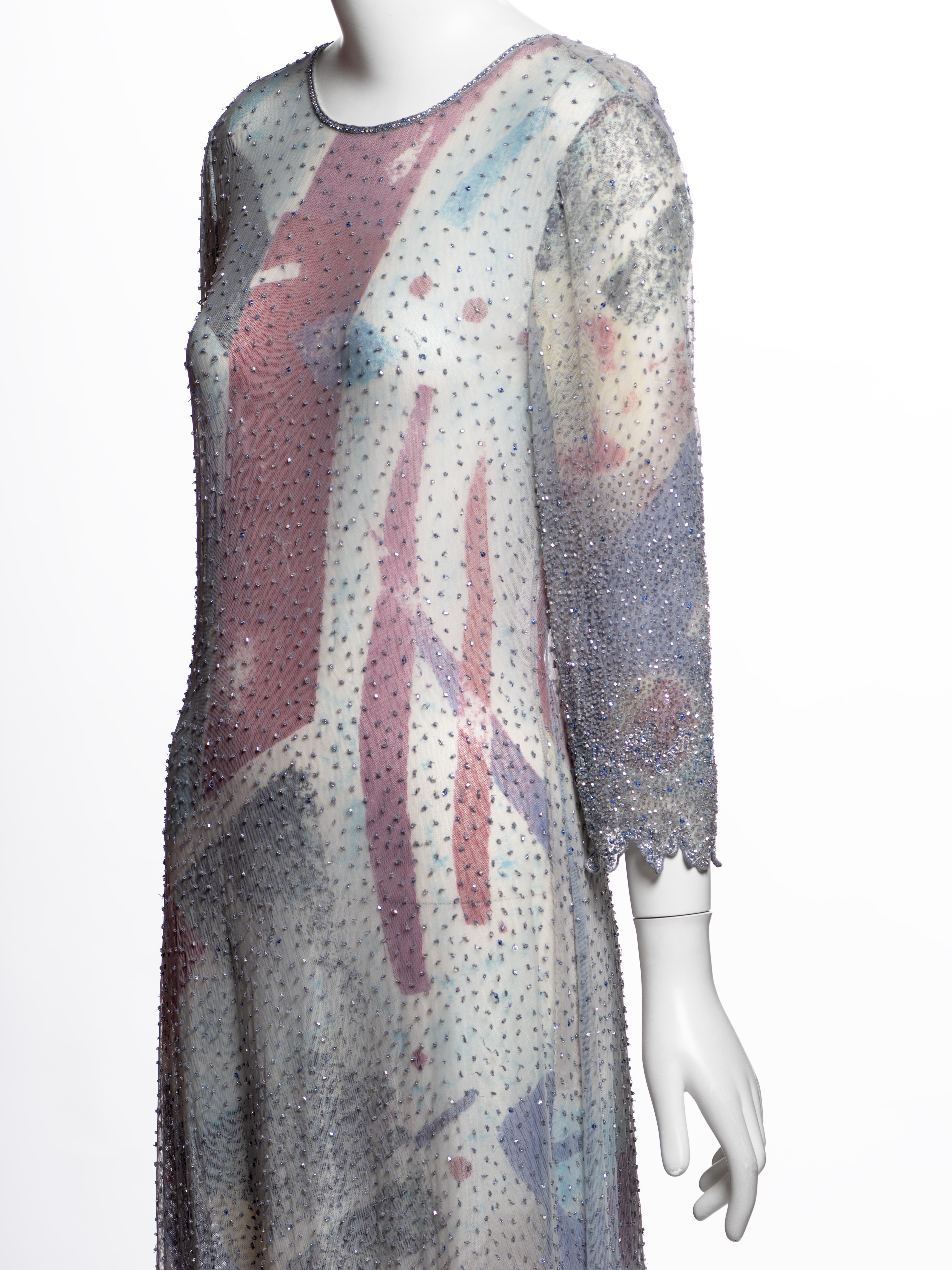 Giorgio Armani Mehrfarbig Perlenbesetztes Langärmeliges Abendkleid, SS 2000 im Angebot 9