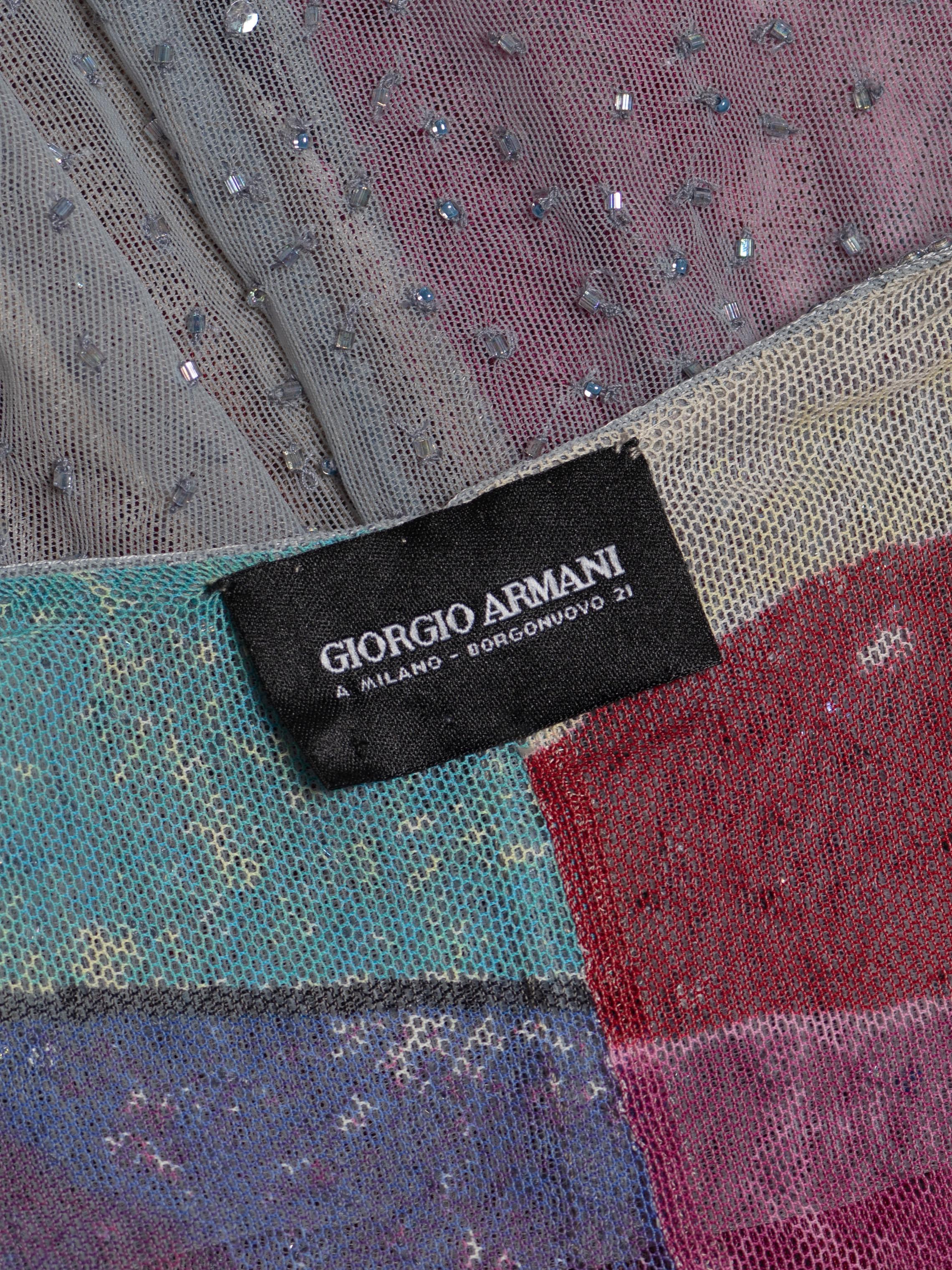 Giorgio Armani Mehrfarbig Perlenbesetztes Langärmeliges Abendkleid, SS 2000 im Angebot 10