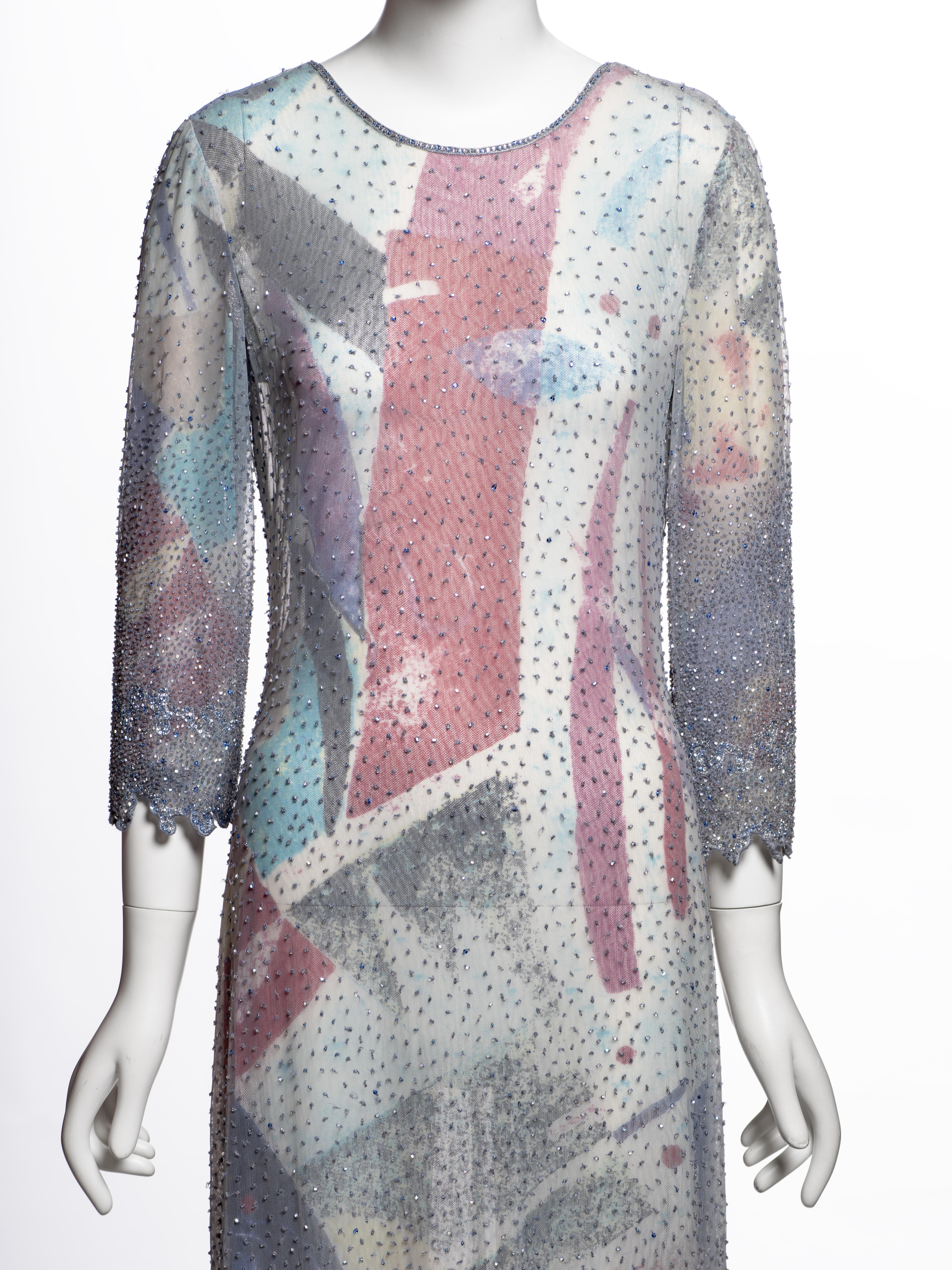 Giorgio Armani Mehrfarbig Perlenbesetztes Langärmeliges Abendkleid, SS 2000 im Zustand „Hervorragend“ im Angebot in London, GB