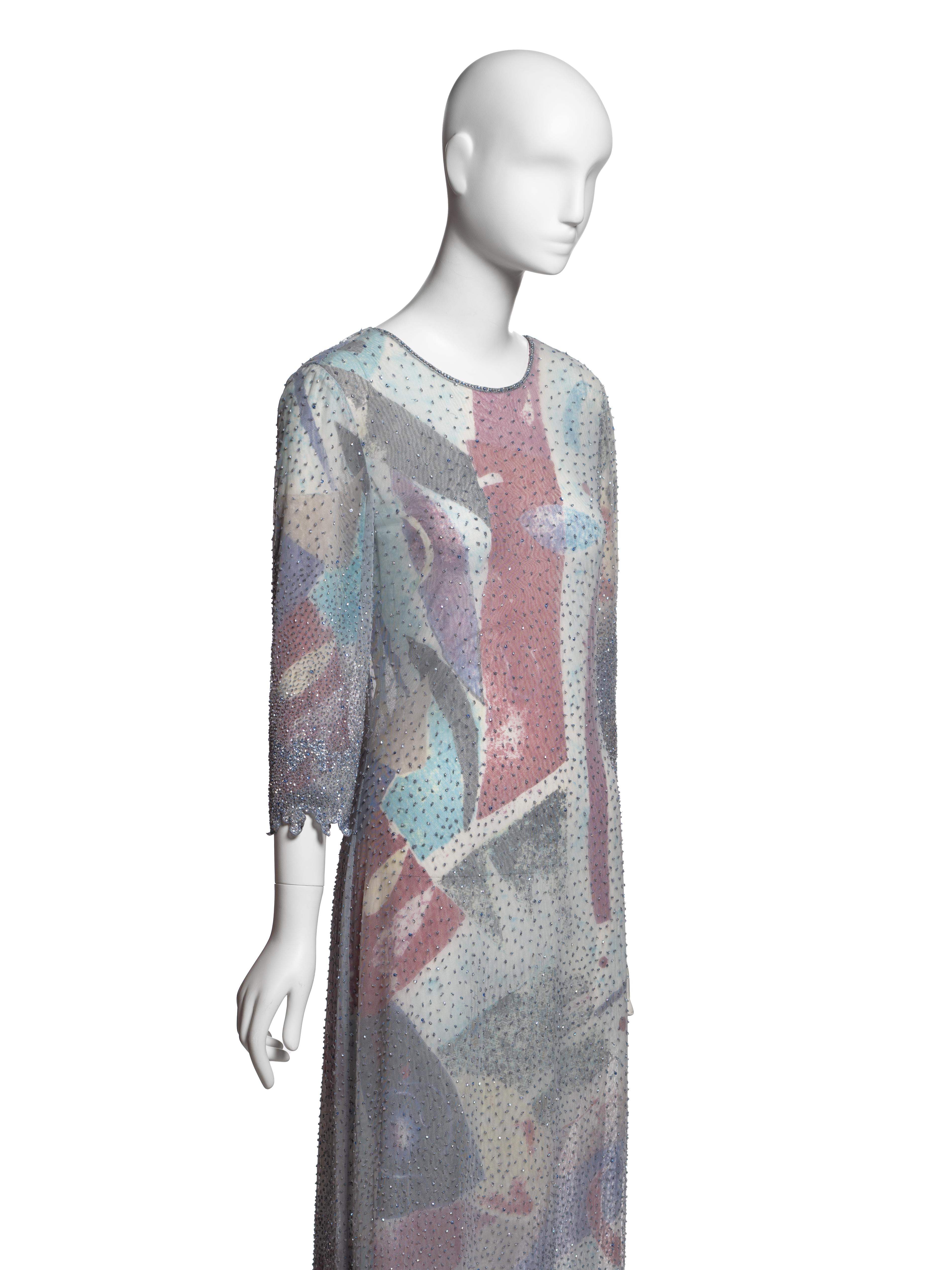 Giorgio Armani Mehrfarbig Perlenbesetztes Langärmeliges Abendkleid, SS 2000 im Angebot 1