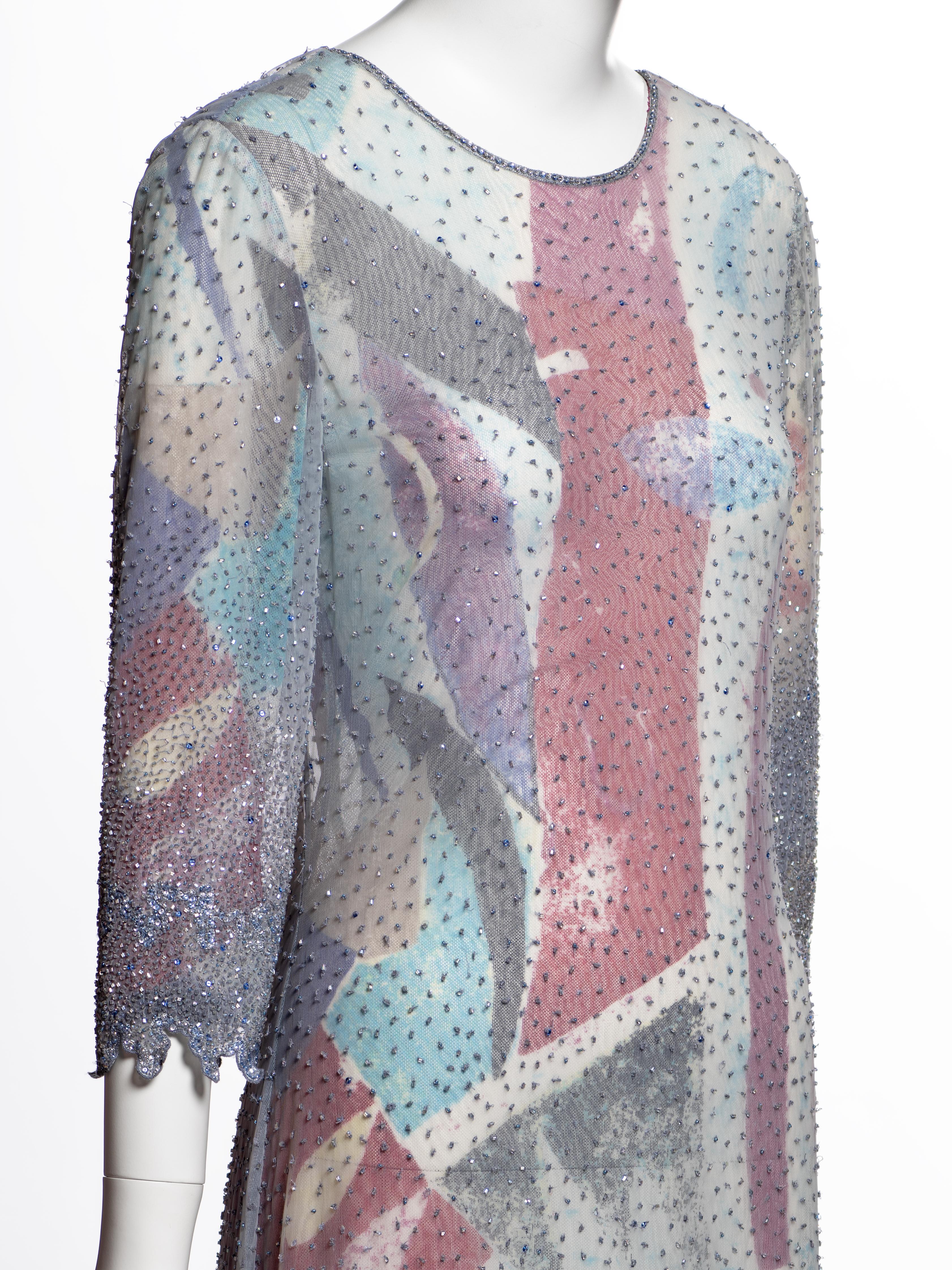 Giorgio Armani Mehrfarbig Perlenbesetztes Langärmeliges Abendkleid, SS 2000 im Angebot 2