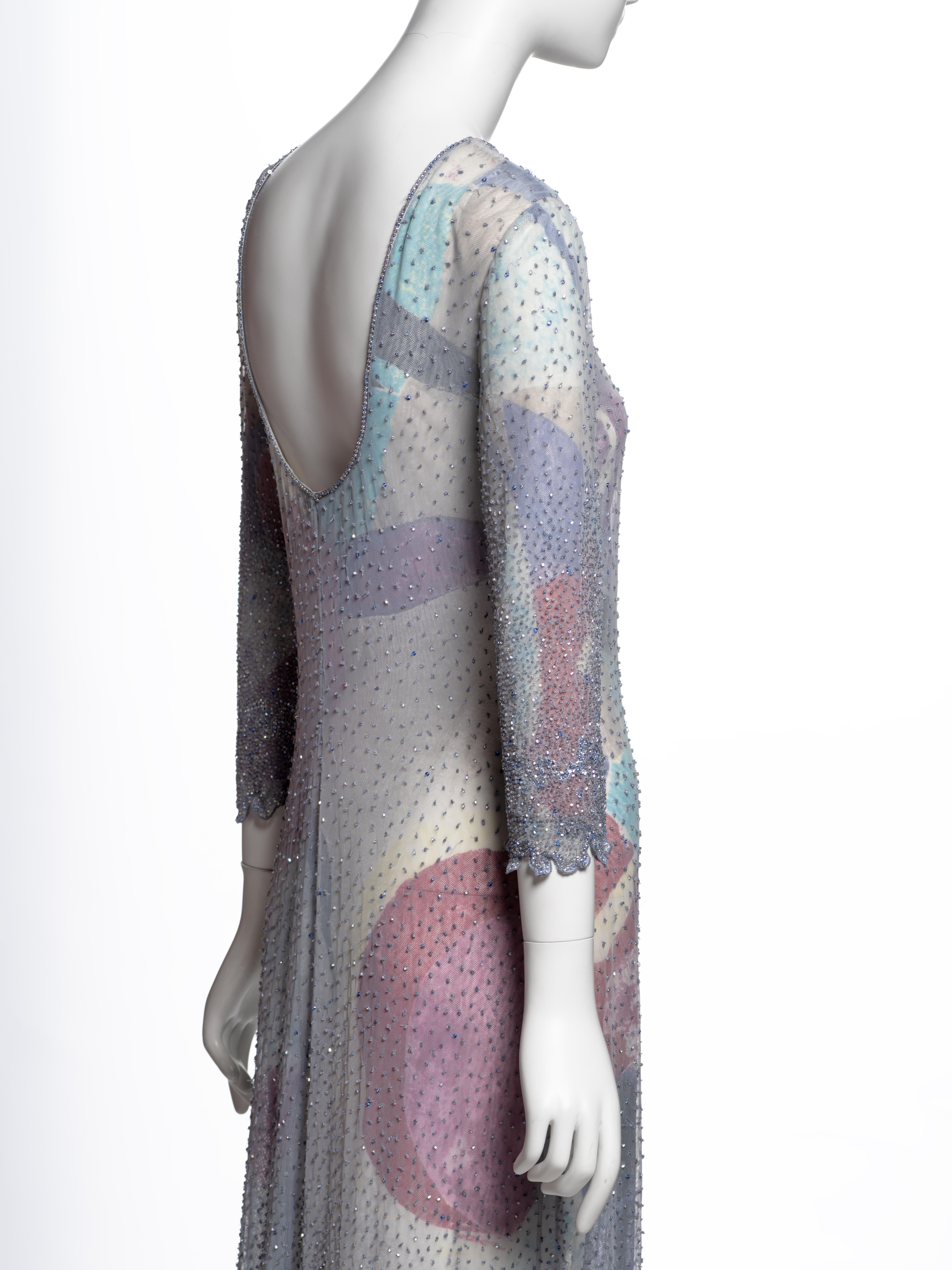 Giorgio Armani Mehrfarbig Perlenbesetztes Langärmeliges Abendkleid, SS 2000 im Angebot 4